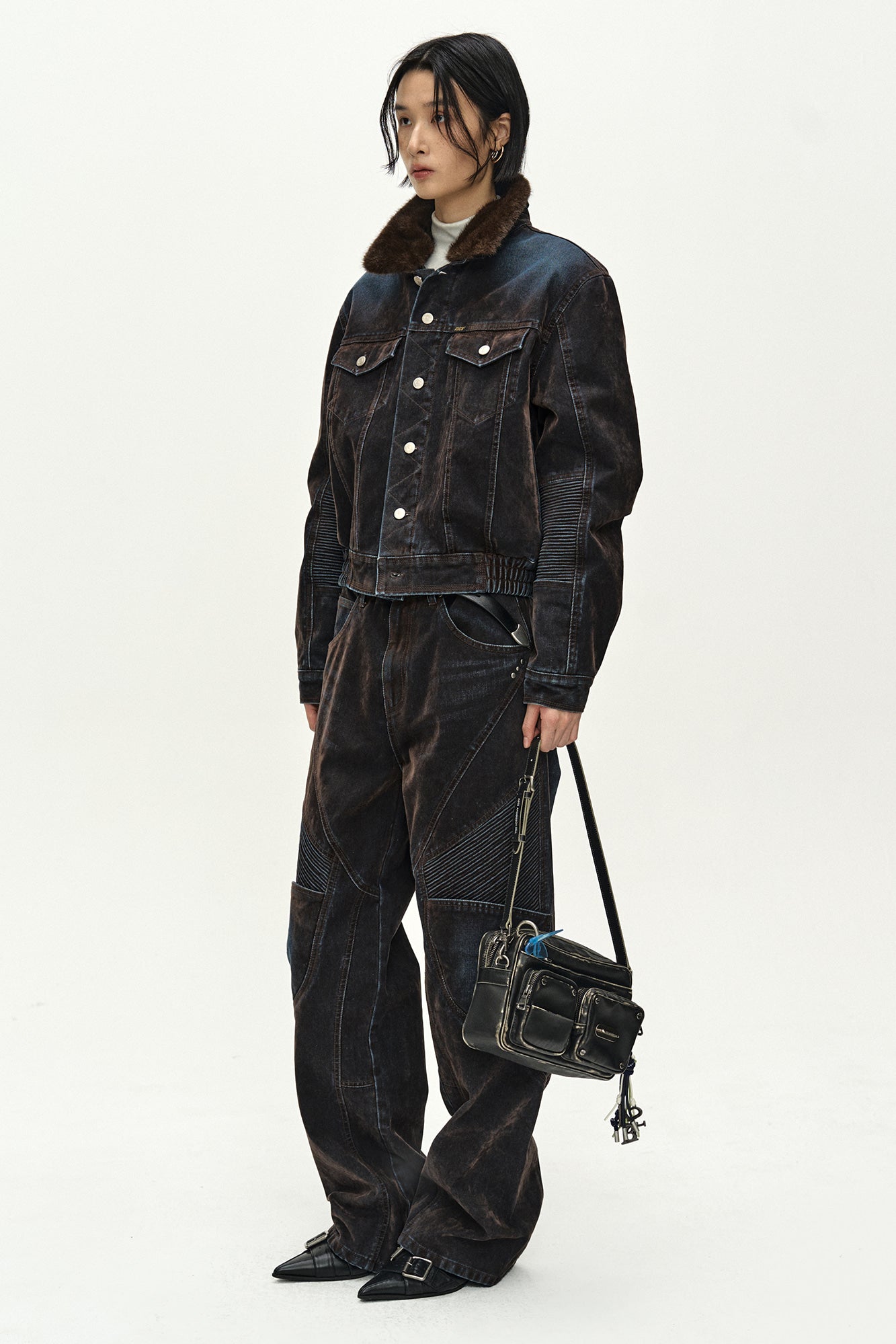 Andersson Bell - Unisex Rodeo Biker Wide-Leg Jeans (brown/blue) (Brown/Blue) product image 3 | TRAB K-Fashion Australia