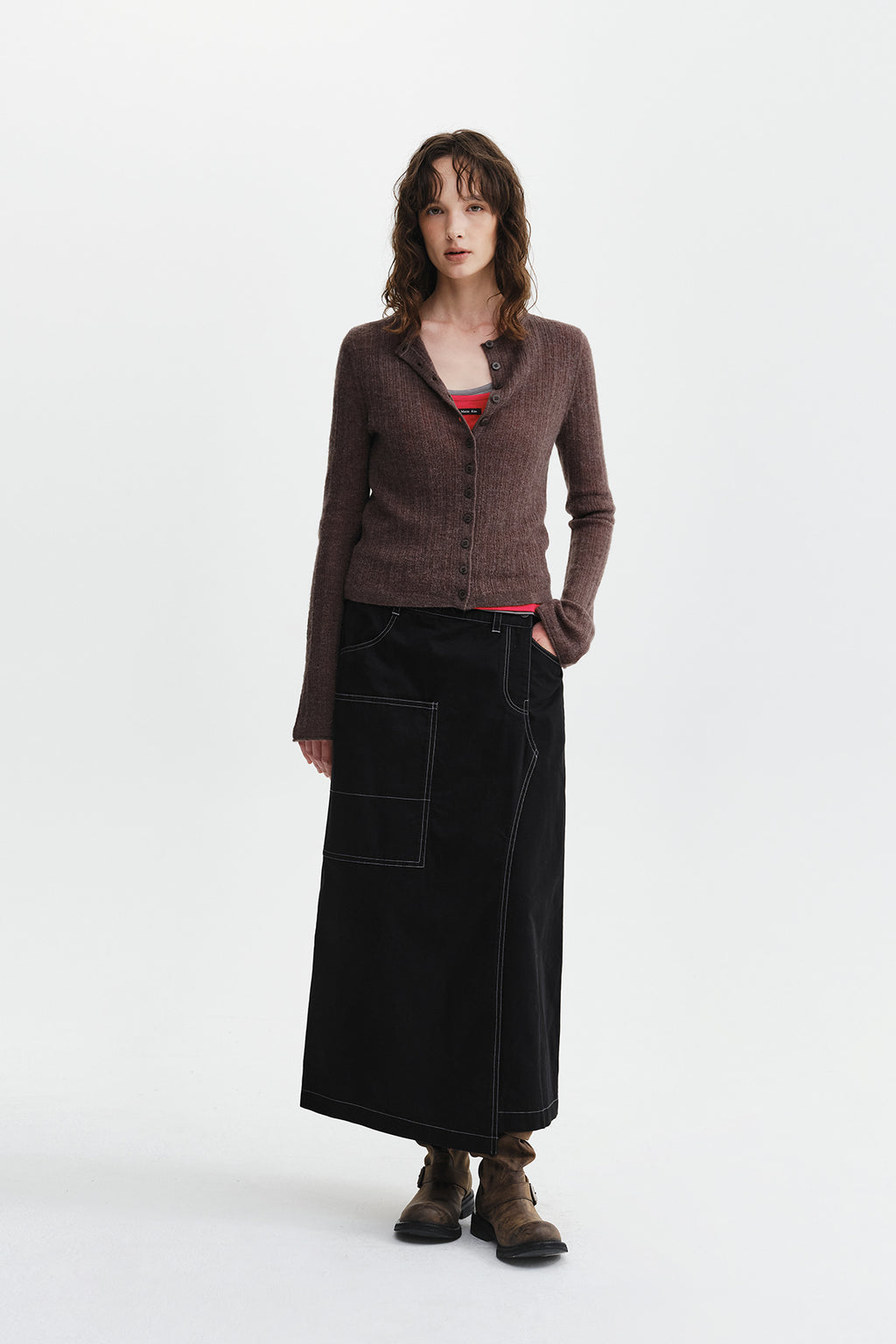 Matin Kim - Two Way Texture Knit Top (Khaki Brown) product image 10 | TRAB K-Fashion Australia
