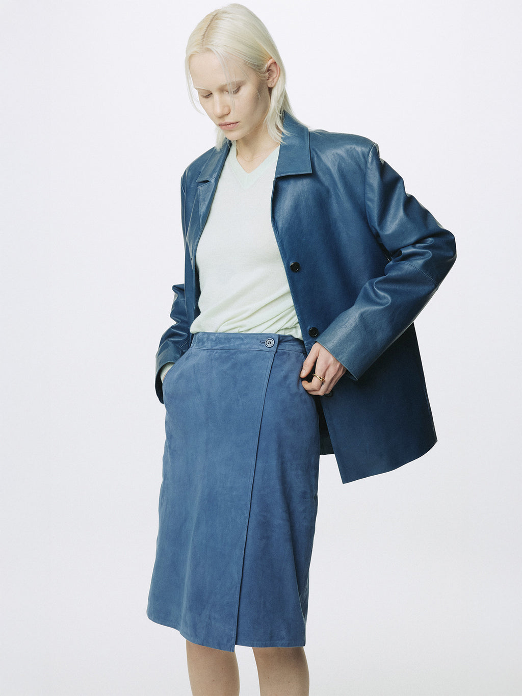 Tonywack - Goat Suede Wrap Skirt (Mid Blue) product image 2 | TRAB K-Fashion Australia