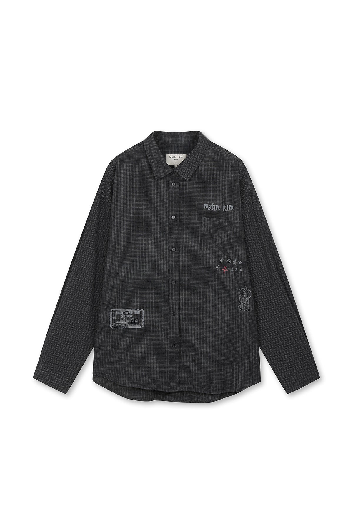 Matin Kim - Front Graphic Check Shirt (Charcoal) product image 1 | TRAB K-Fashion Australia