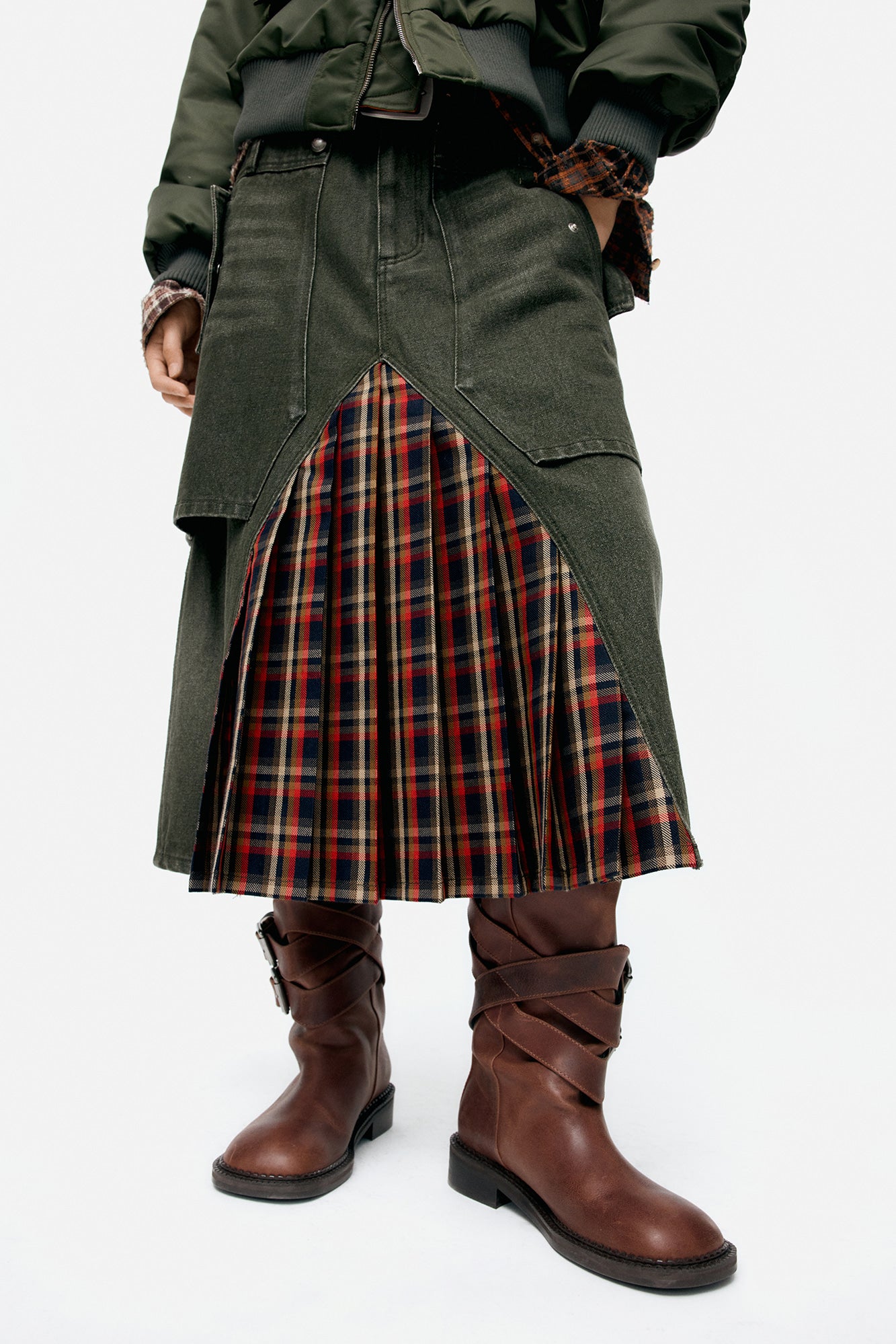Andersson Bell - Raptor Layered Pleats Skirt (Washed Green) product image 3 | TRAB K-Fashion Australia