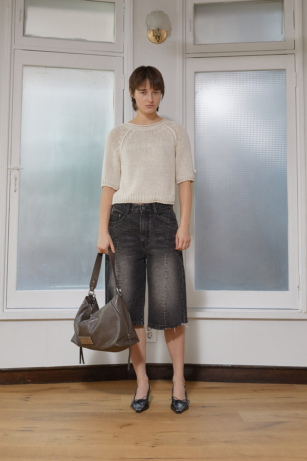 Matin Kim - Three Quarter Sleeve Logo Knit Pullover (Beige) product image 9 | TRAB K-Fashion Australia