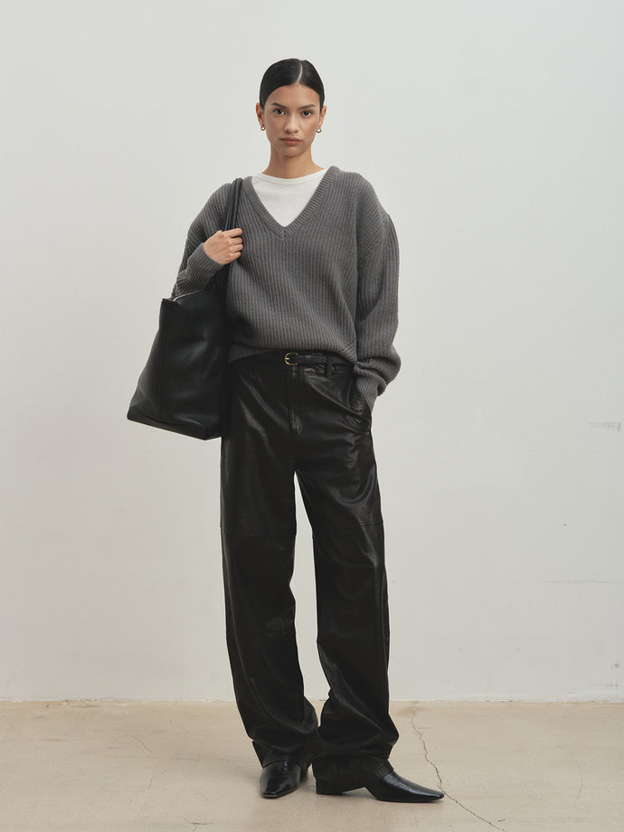 Tonywack - Vegetable Tanned Leather Rounded Leg Pants (Black) product image 3 | TRAB K-Fashion Australia