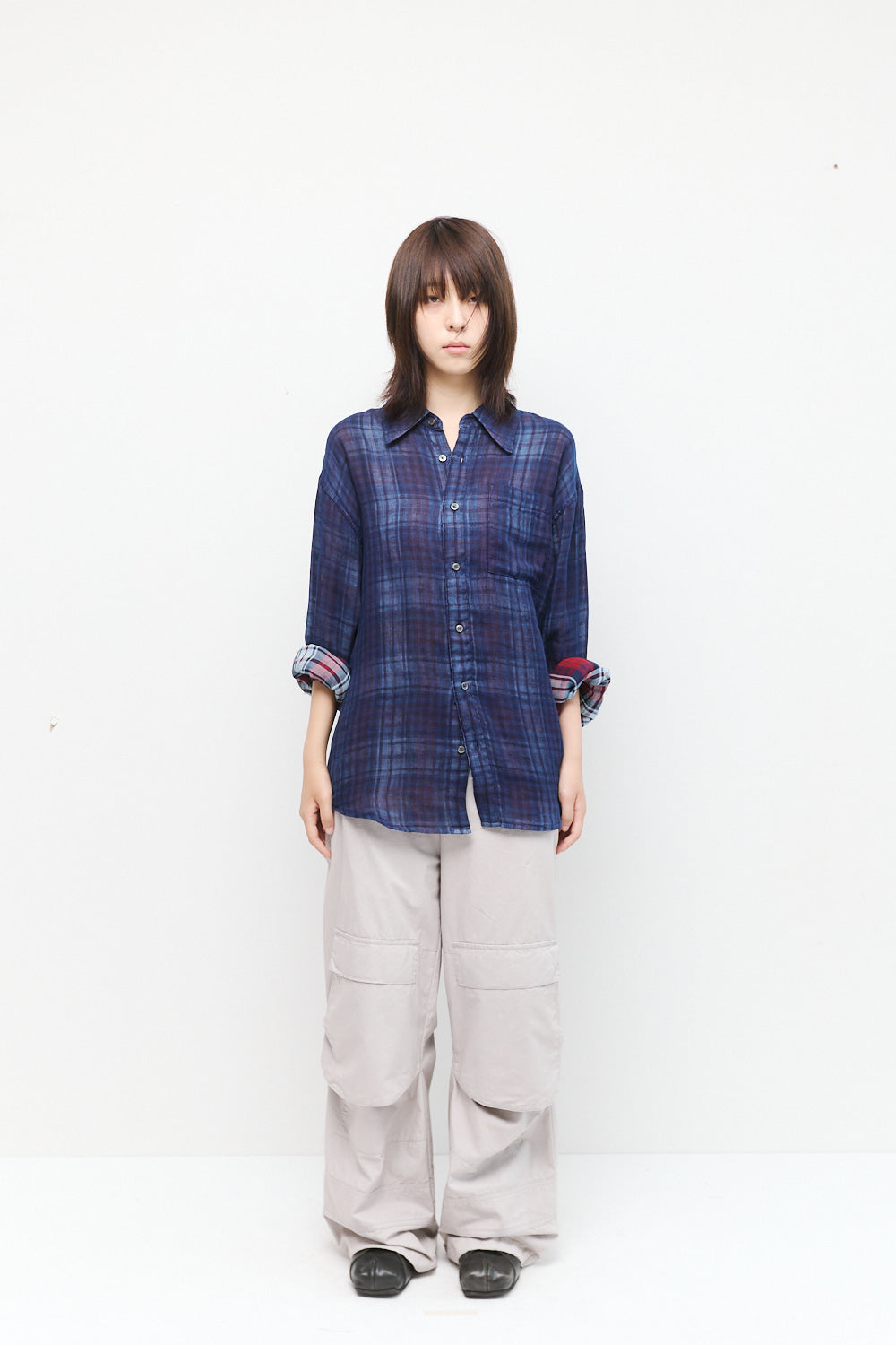Hatchingroom - Archive Shirt V2 Shadow Check Linen (Blue) product image 4 | TRAB K-Fashion Australia
