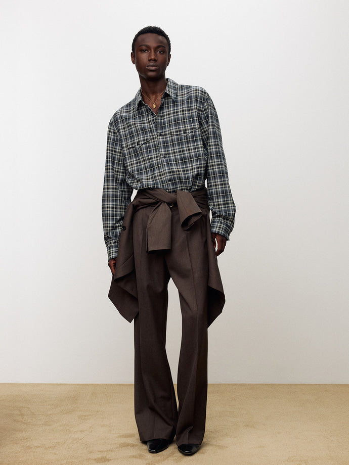 Tonywack - Melange Wool Wide-Leg Pleated Trousers (Hazelnut) product image 8 | TRAB K-Fashion Australia