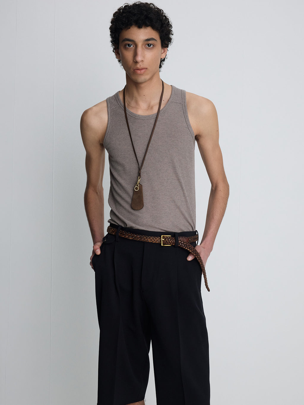 Tonywack - Silk Lyocell Rib Tank Top Japanese Fabric (Taupe) product image 5 | TRAB K-Fashion Australia