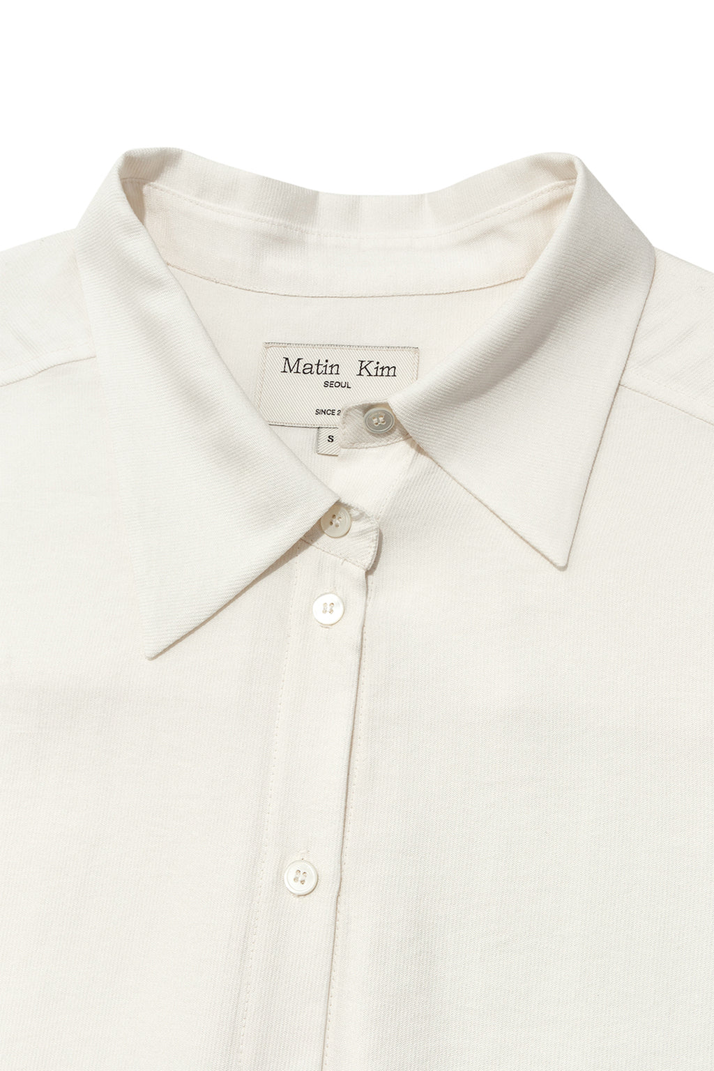 Matin Kim - Unbalance Collar Half Shirt (Ivory) product image 3 | TRAB K-Fashion Australia