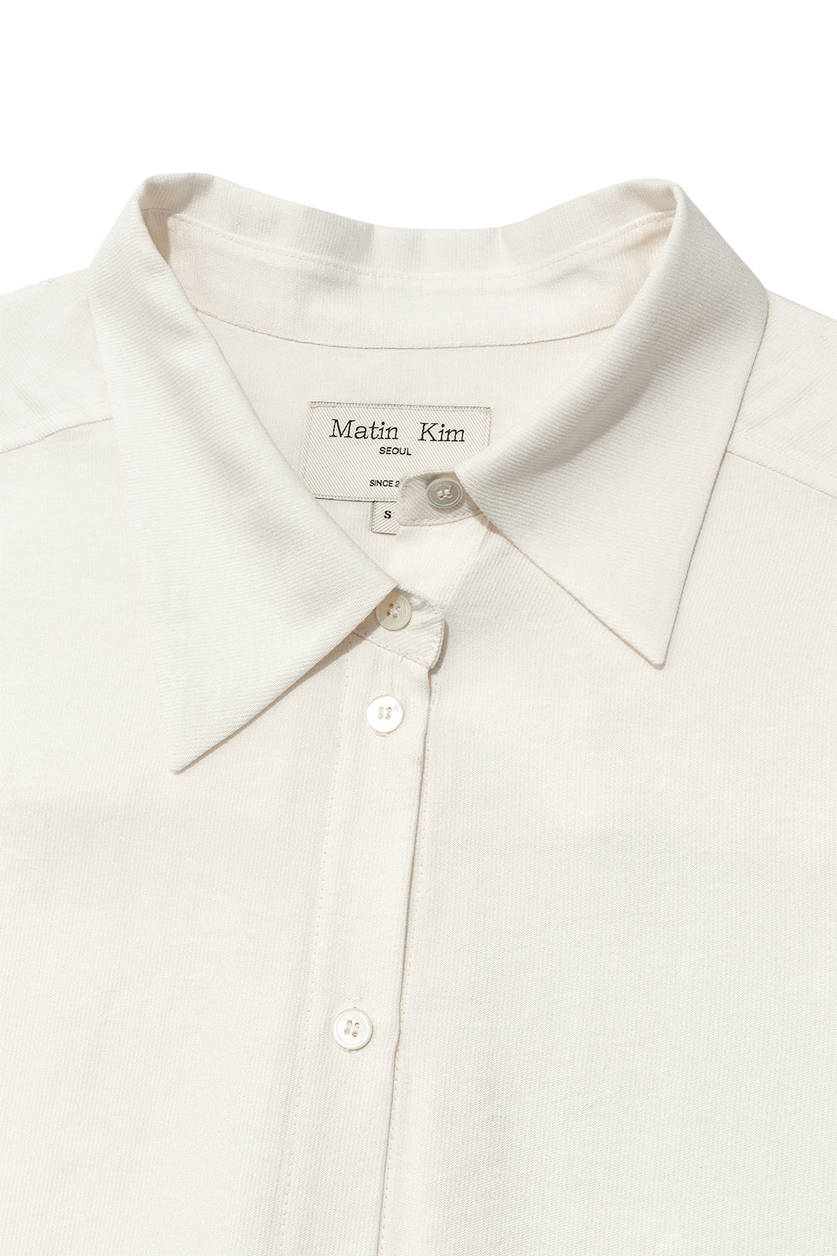 Matin Kim - Unbalance Collar Half Shirt (Ivory) product image 3 | TRAB K-Fashion Australia