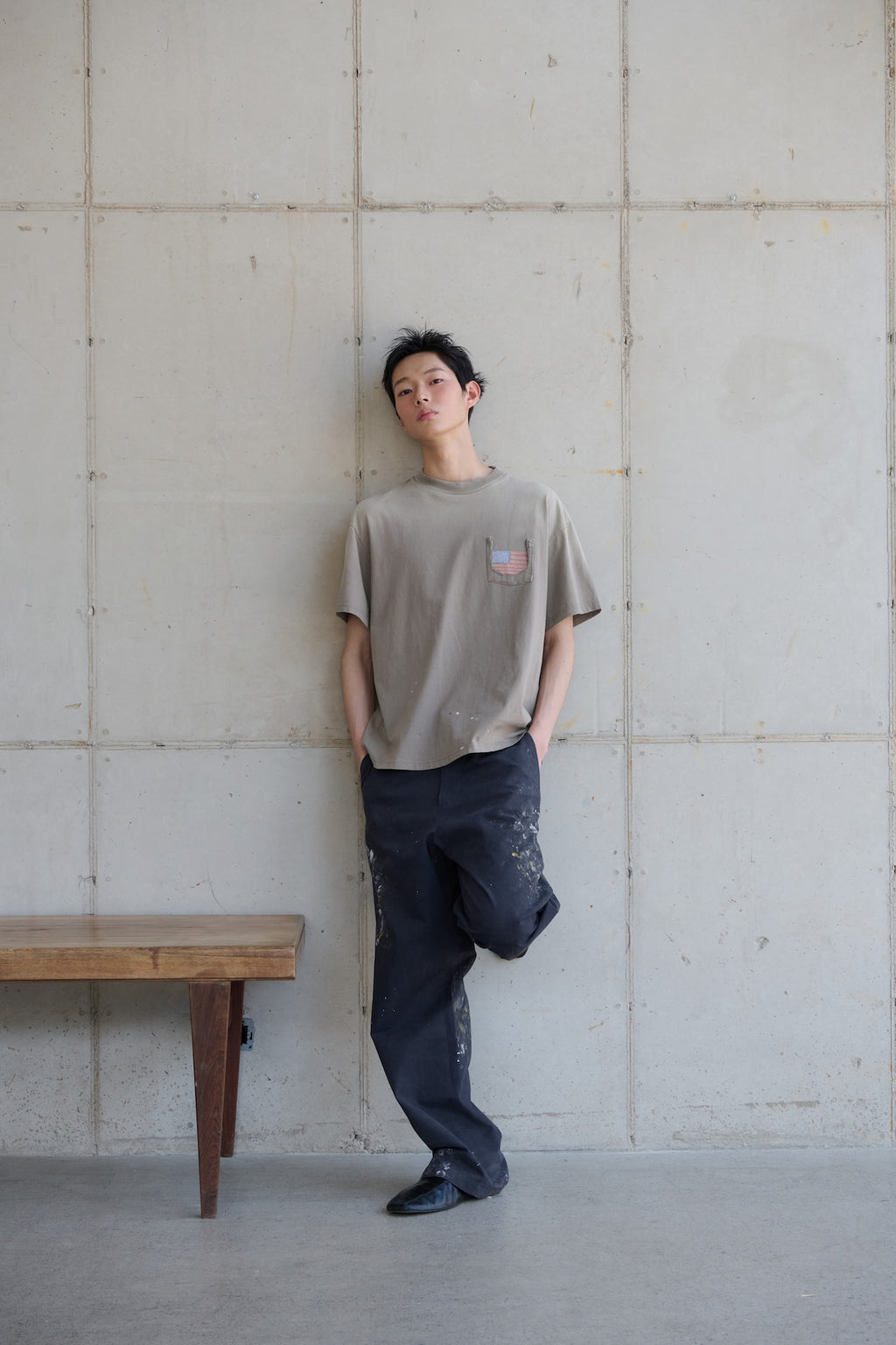STU - Usa Flag T-shirt (Beige) product image 1 | TRAB K-Fashion Australia