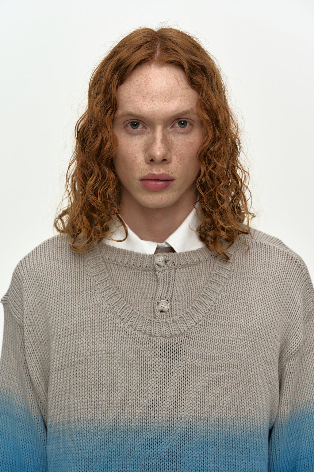Andersson Bell - Gradient Henry-Neck Sweater (Beige/Blue) product image 4 | TRAB K-Fashion Australia