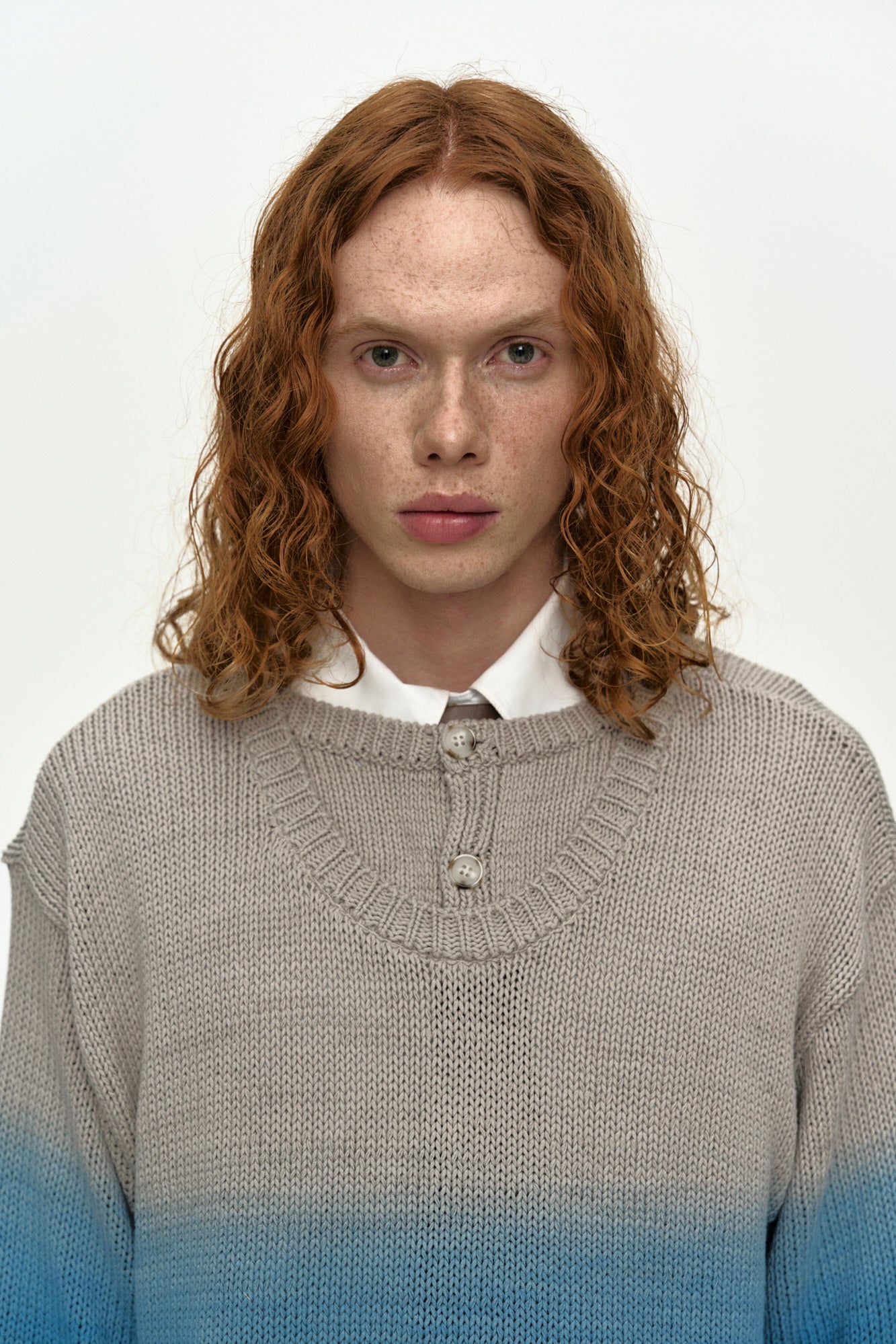 Andersson Bell - Gradient Henry-Neck Sweater (Beige/Blue) product image 4 | TRAB K-Fashion Australia