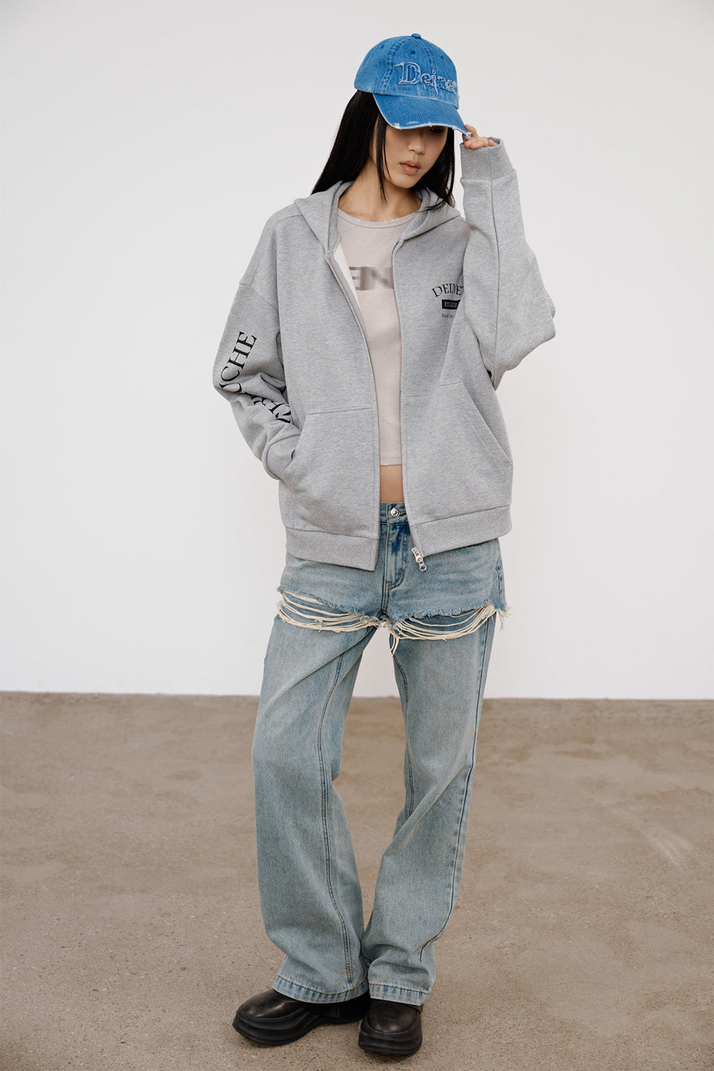 Deinet - German Lettering Hoodie Zip-Up (Melange Grey) product image 9 | TRAB K-Fashion Australia