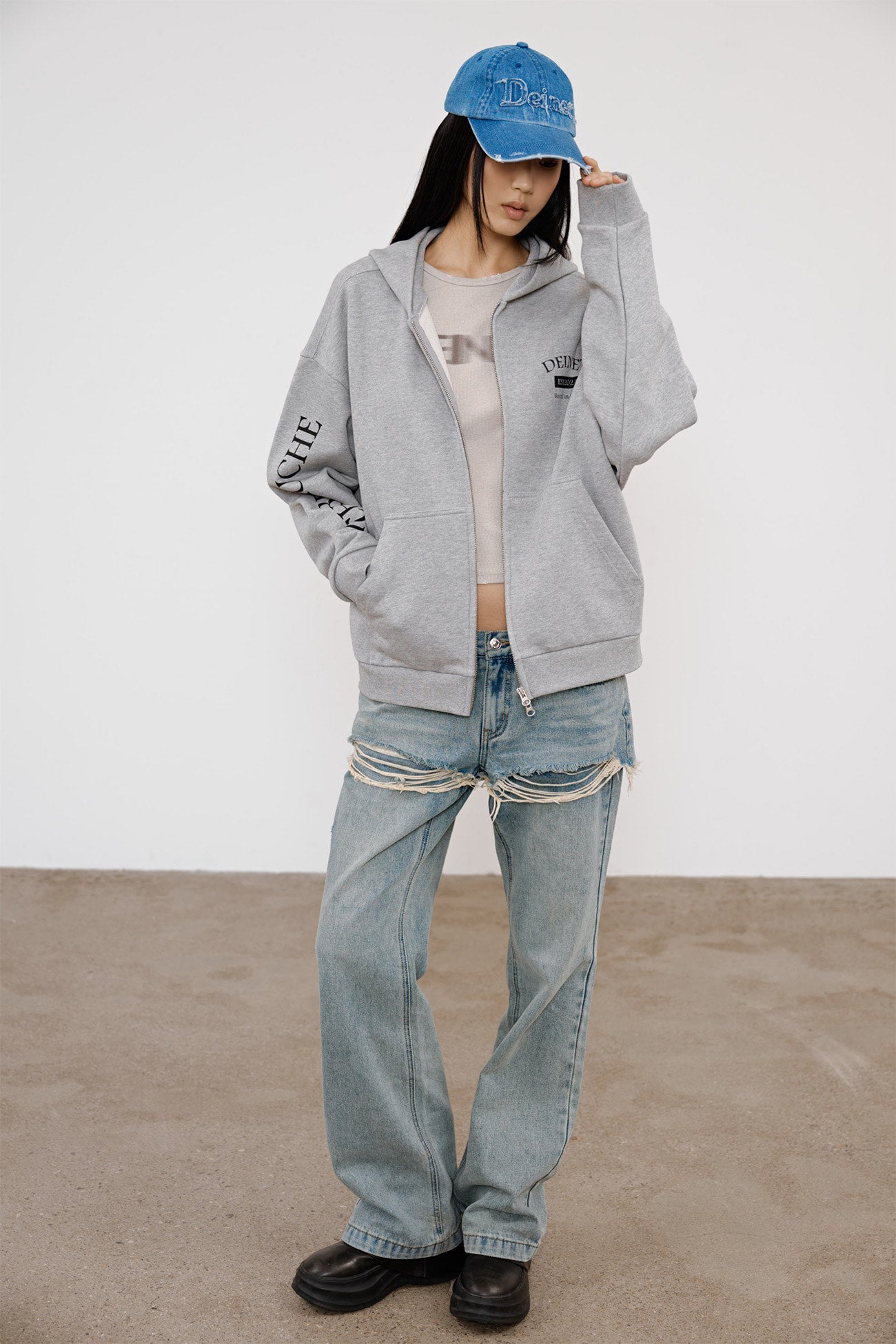 Deinet - German Lettering Hoodie Zip-Up (Melange Grey) product image 9 | TRAB K-Fashion Australia