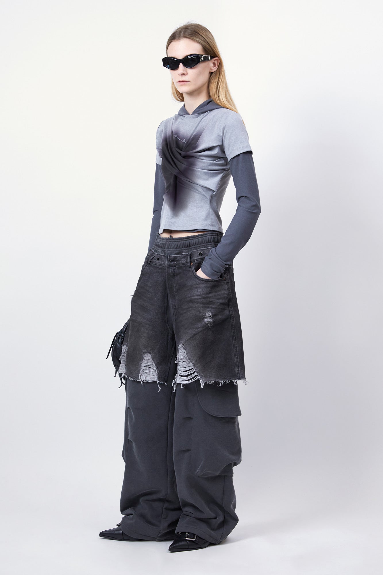 Andersson Bell - Gathered Hoodie Jersey Top (Grey) product image 3 | TRAB K-Fashion Australia