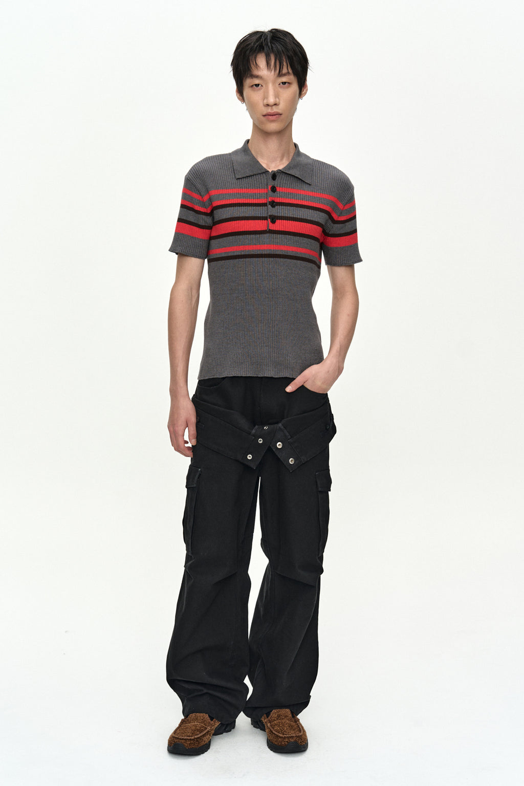 Andersson Bell - Pitt Stripe Polo Sweater (Grey/Red) product image 7 | TRAB K-Fashion Australia