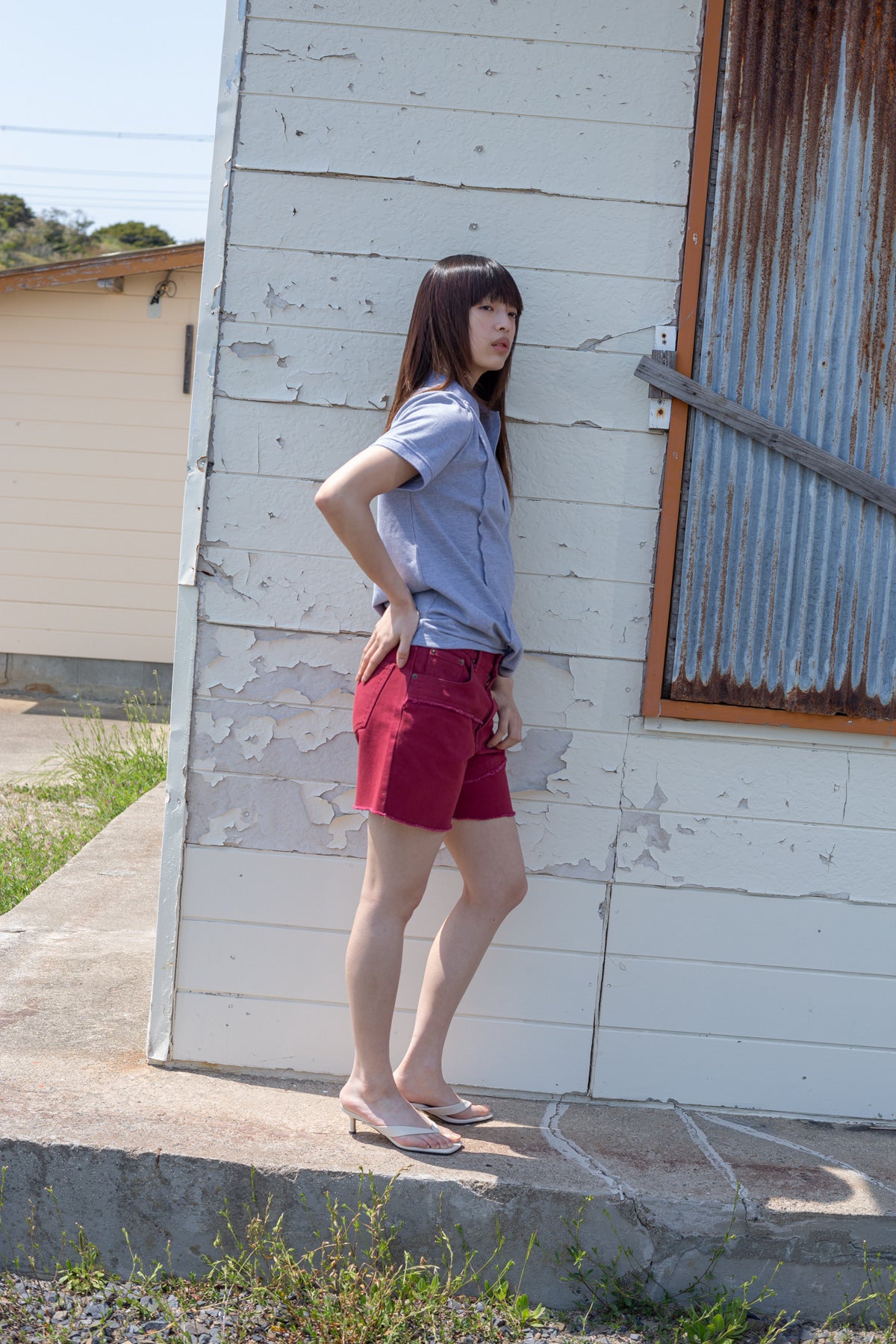 Matin Kim - Cut Line Point Denim Shorts (Red) product image 9 | TRAB K-Fashion Australia