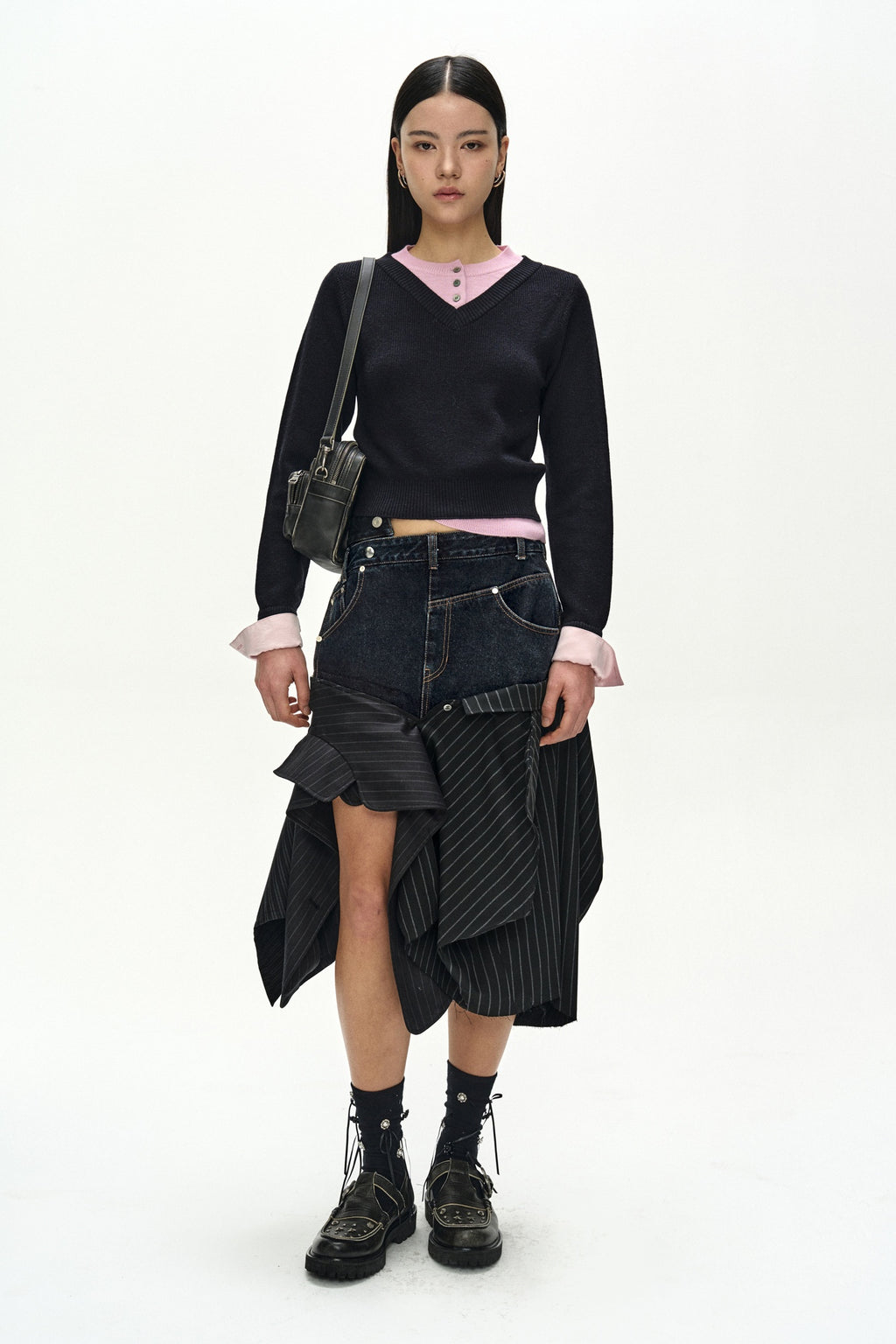 Andersson Bell - Reworked Denim Panel Wrap Skirt (Black) product image 2 | TRAB K-Fashion Australia