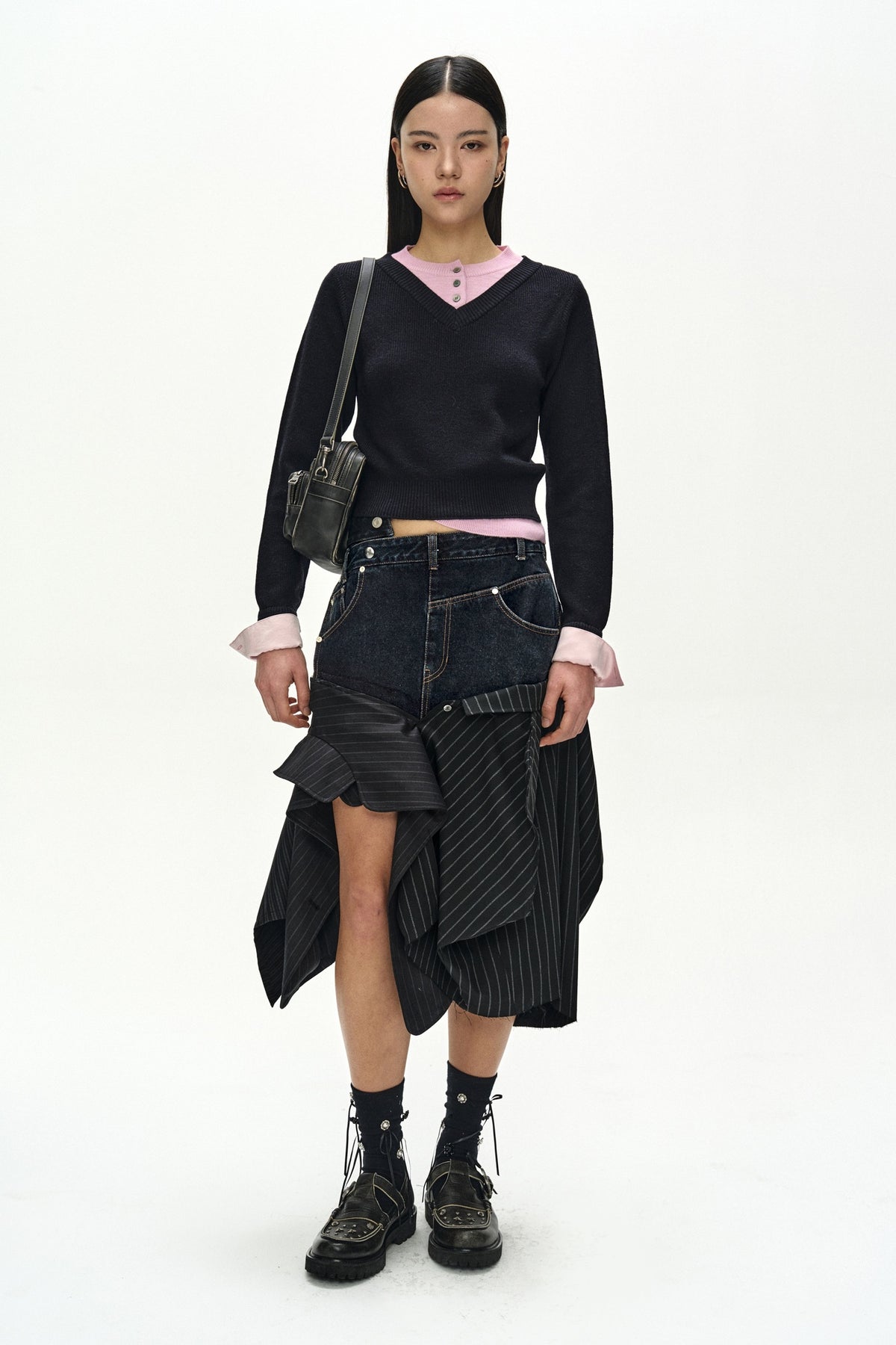 Andersson Bell - Reworked Denim Panel Wrap Skirt (Black) product image 2 | TRAB K-Fashion Australia