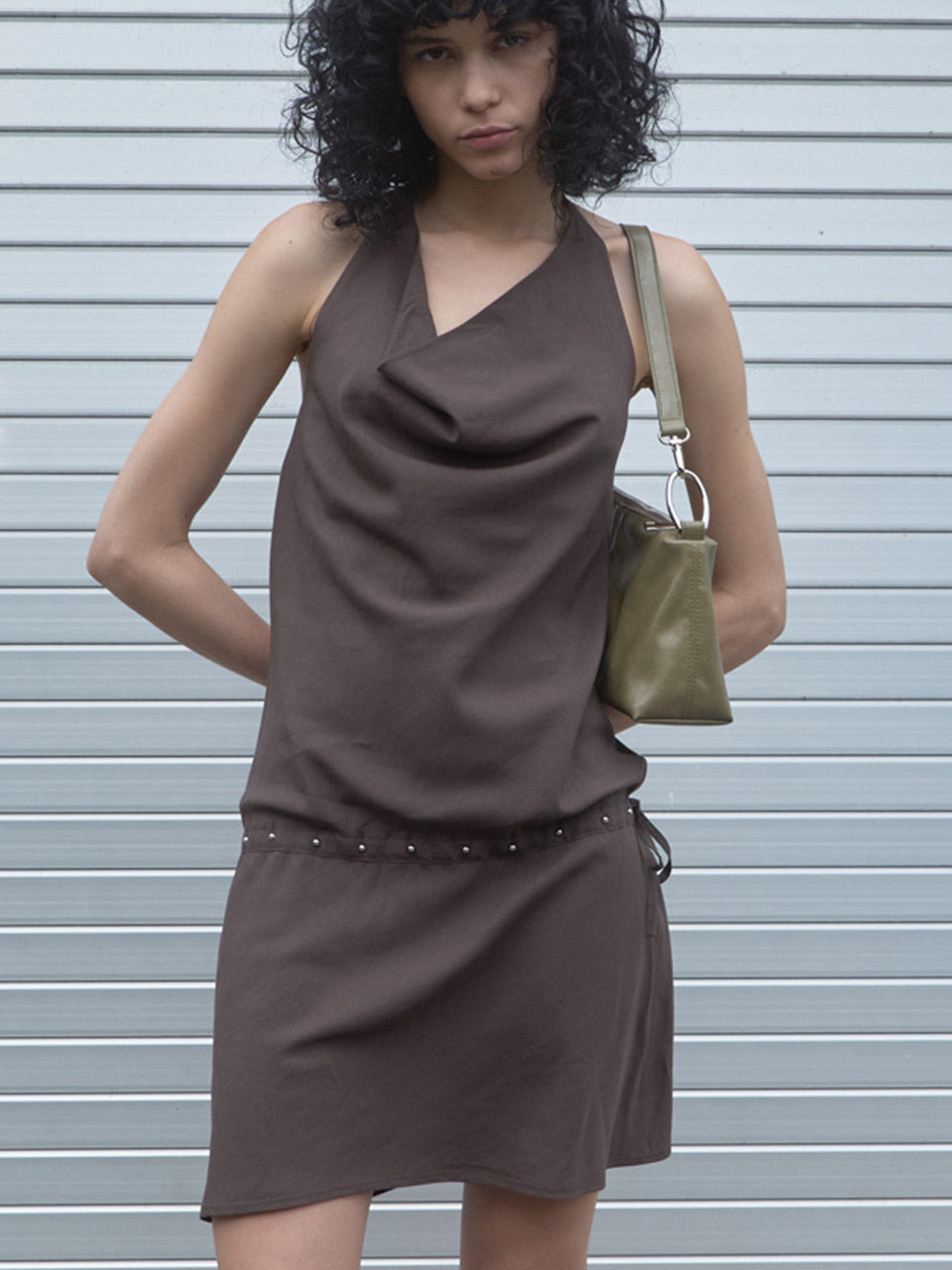Kijun - Cowl Mini Dress (Brown) product image 2 | TRAB K-Fashion Australia