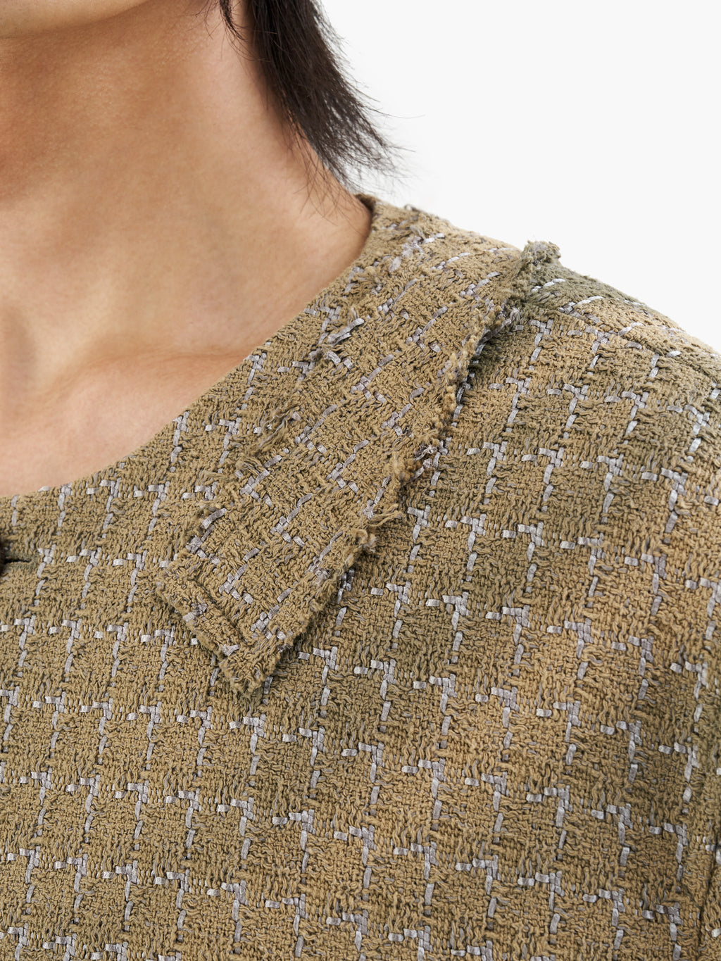 Jiyong Kim - Sun-Bleached Collarless Tweed Jacket (Green) product image 6 | TRAB K-Fashion Australia