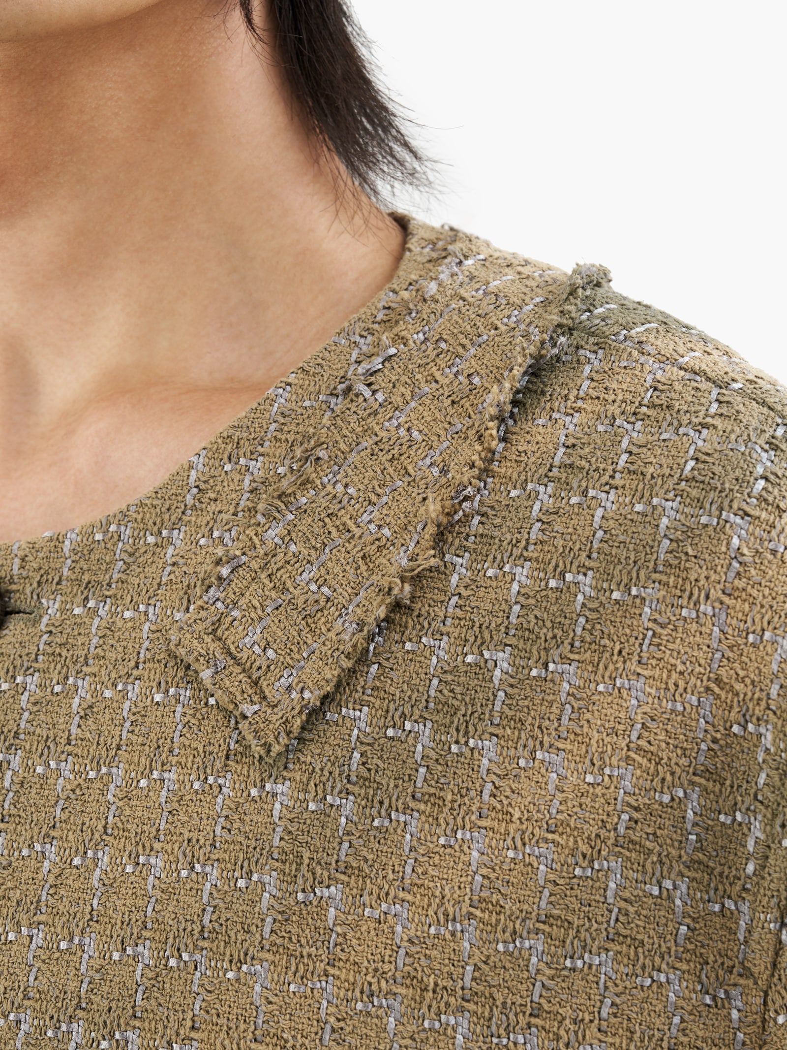 Jiyong Kim - Sun-Bleached Collarless Tweed Jacket (Green) product image 6 | TRAB K-Fashion Australia