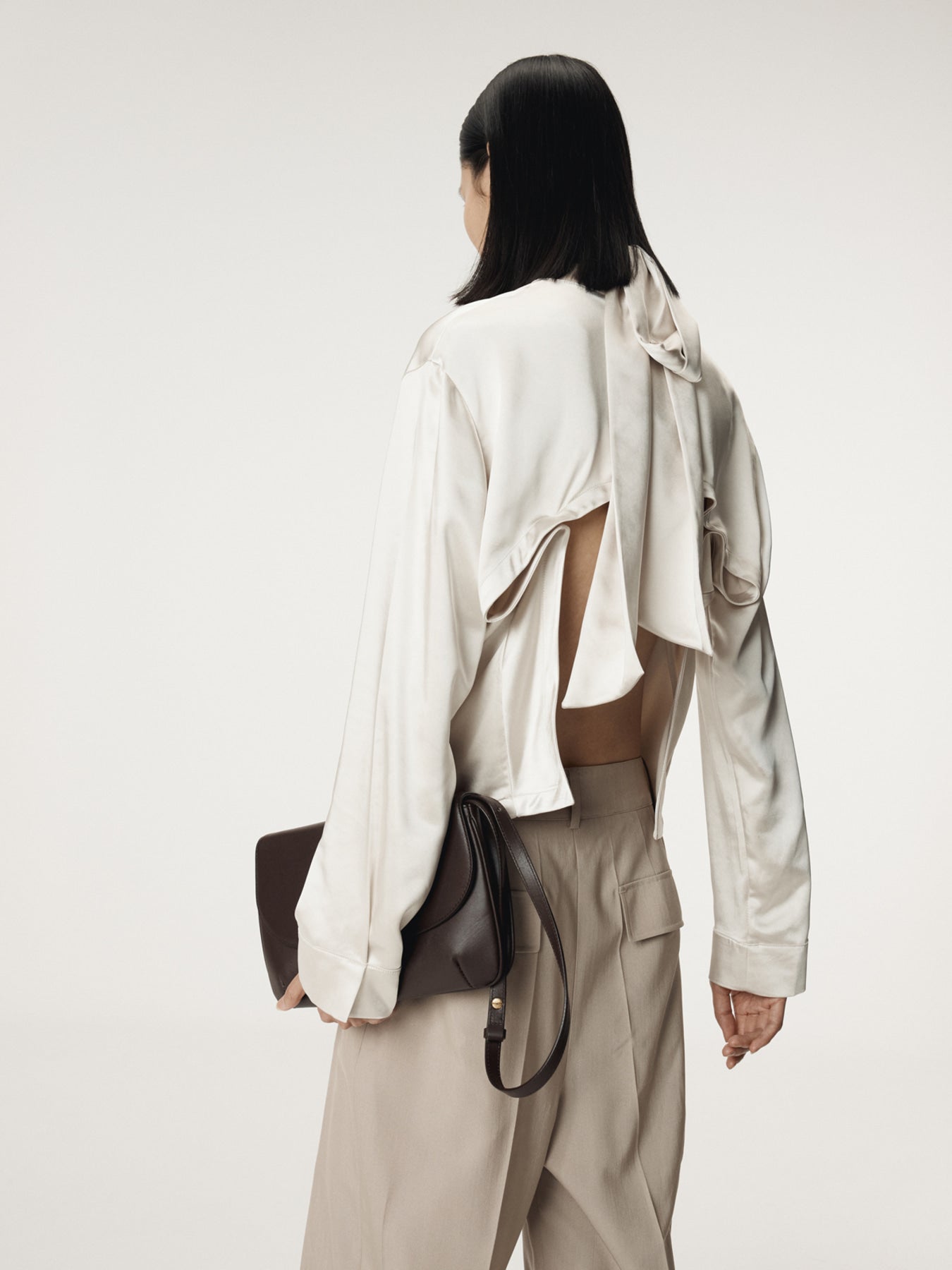 Recto - Open Back Scarf Satin Blouse (Pale Beige) product image 7 | TRAB K-Fashion Australia