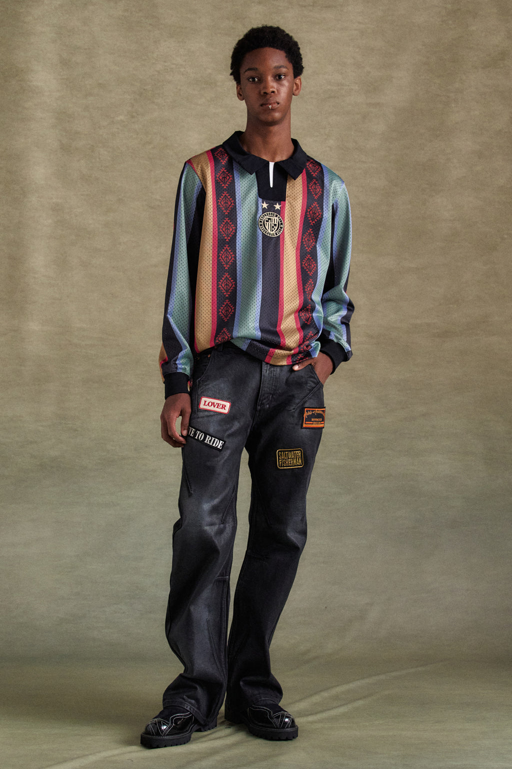 Andersson Bell - Adsb Patch Spray Washed Wide Leg Jeans (Black) product image 2 | TRAB K-Fashion Australia