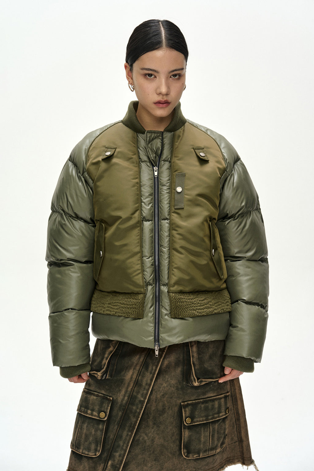 Andersson Bell - Unisex Bomber Layered Down Jacket (Khaki) product image 6 | TRAB K-Fashion Australia