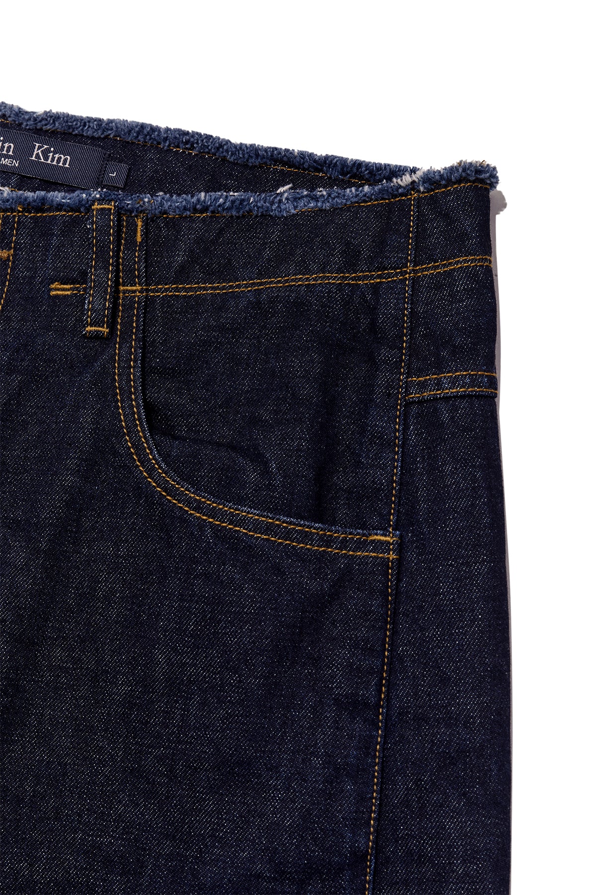 Matin Kim - Back Pintuck Waistless Denim Pants (Navy) product image 5 | TRAB K-Fashion Australia