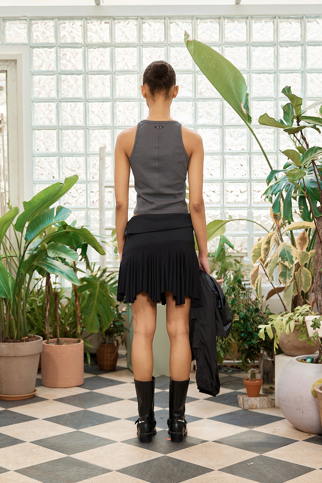 Matin Kim - Unbalance Flare Folding Skirt (Black) product image 9 | TRAB K-Fashion Australia