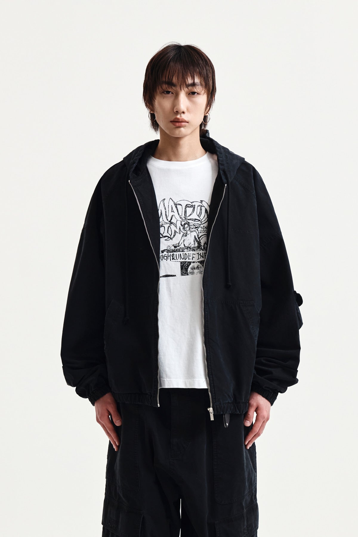 Matin Kim - Washed Cotton Hoody Zip Up (Black) product image 5 | TRAB K-Fashion Australia
