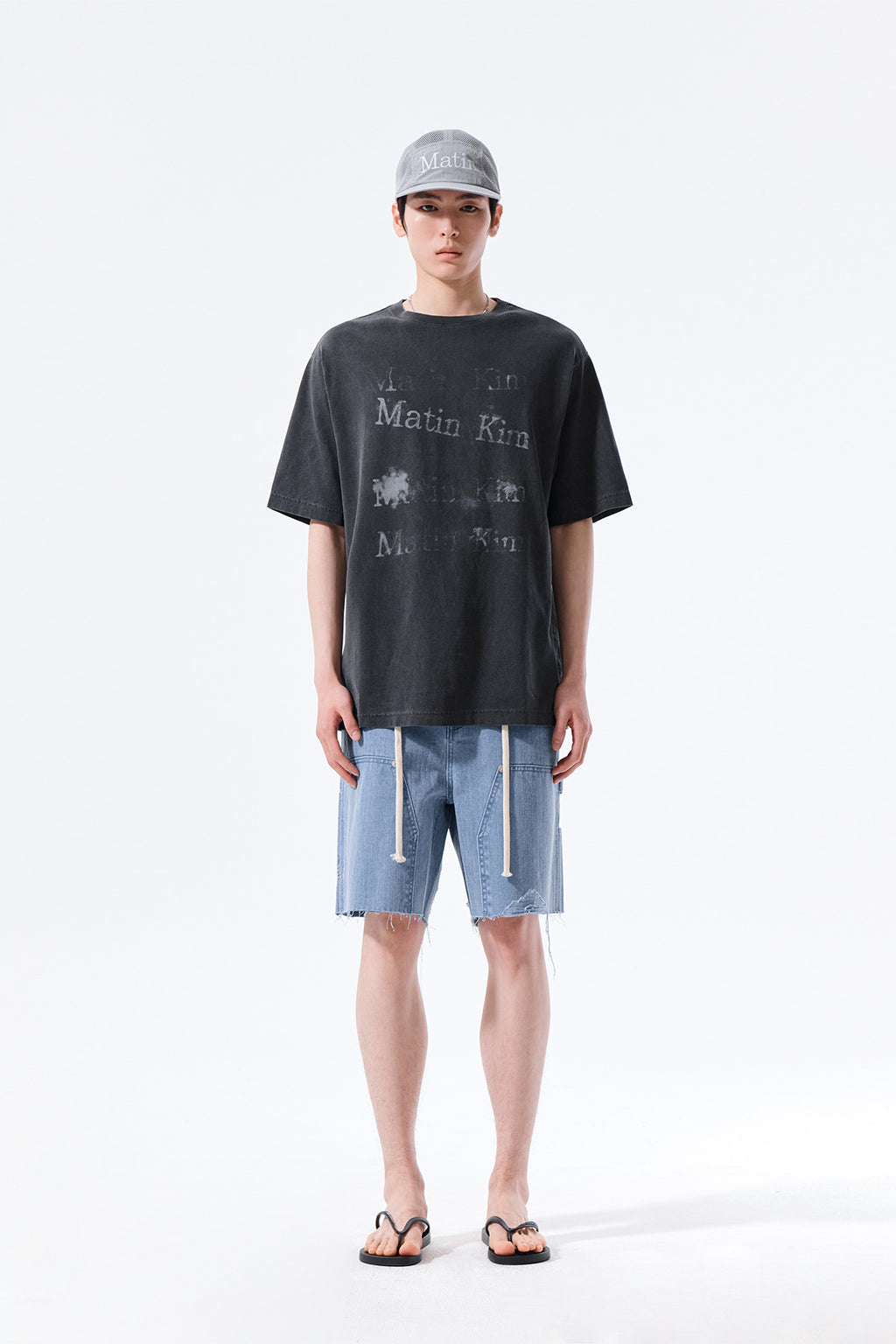 Matin Kim - Heringbone Raw Cut Denim Shorts (Light Blue) product image 11 | TRAB K-Fashion Australia