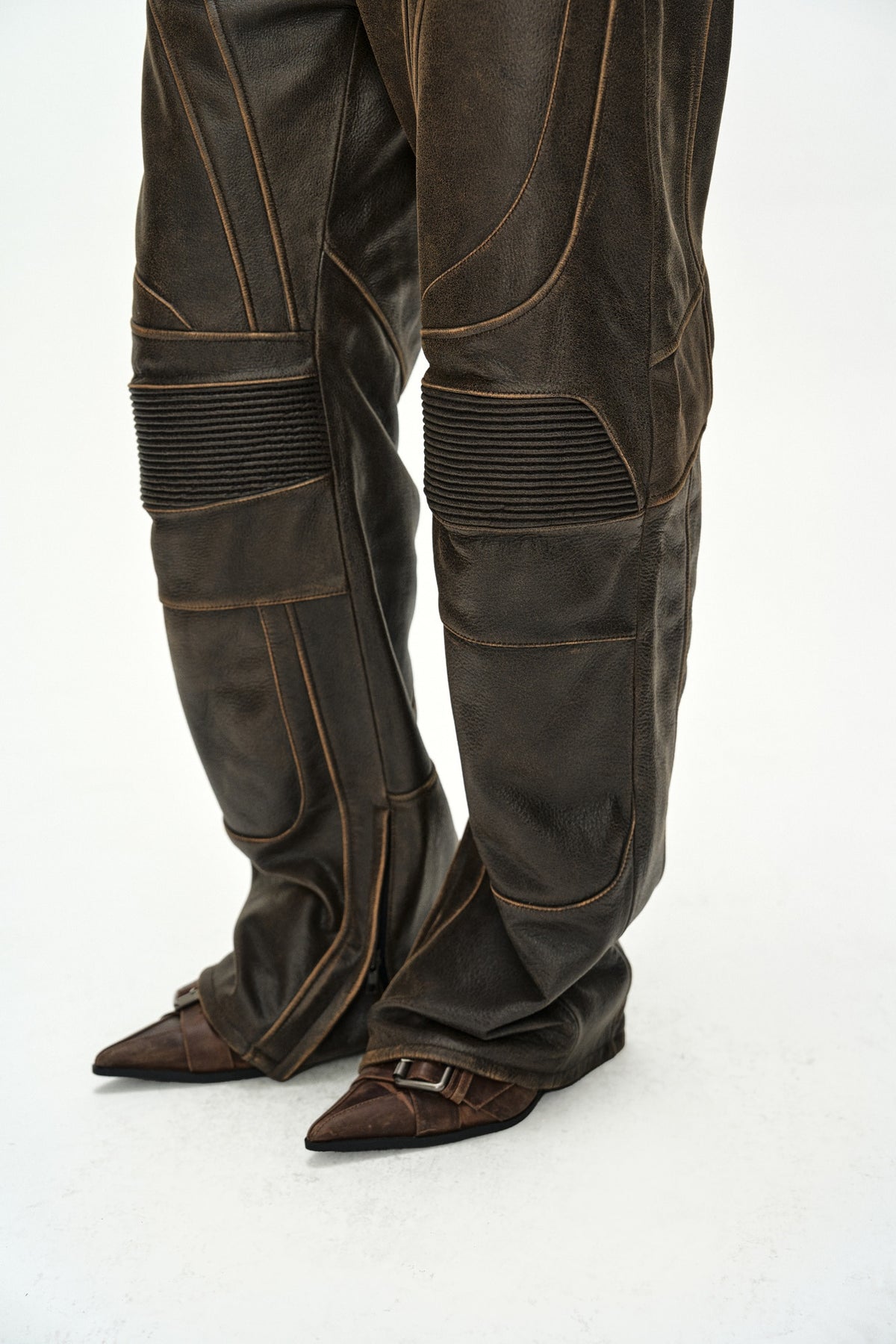 Andersson Bell - Leather Articulated Panel Jeans (Brown) product image 11 | TRAB K-Fashion Australia