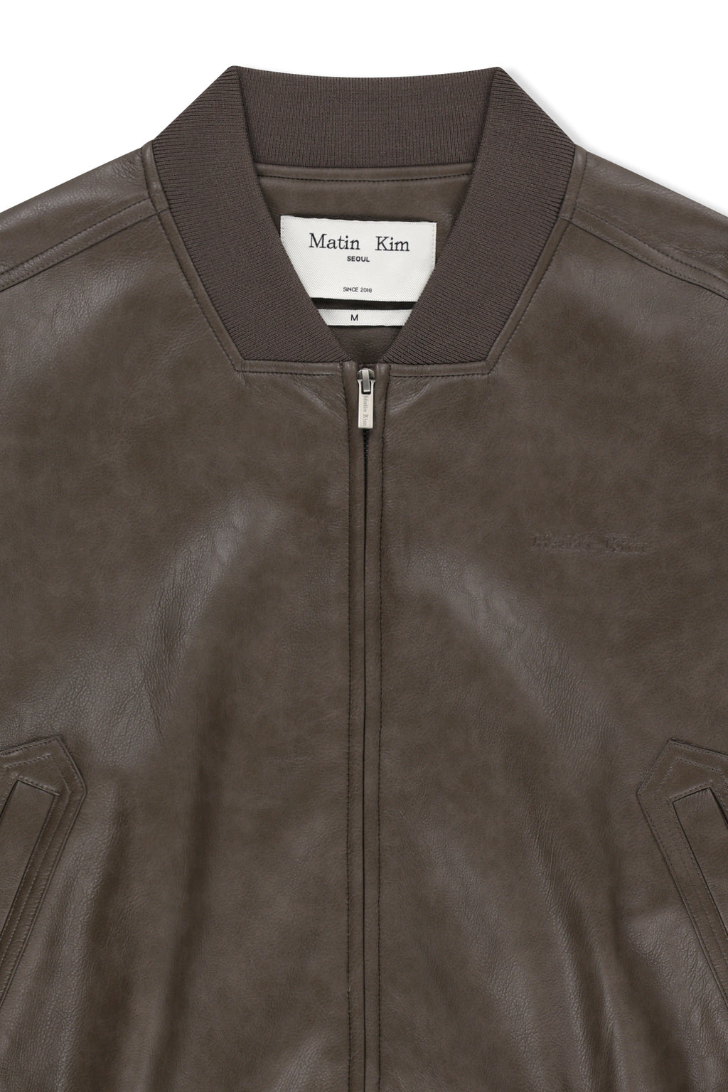 Matin Kim - Faux Leather Rib Collar Blouson (Brown) product image 3 | TRAB K-Fashion Australia
