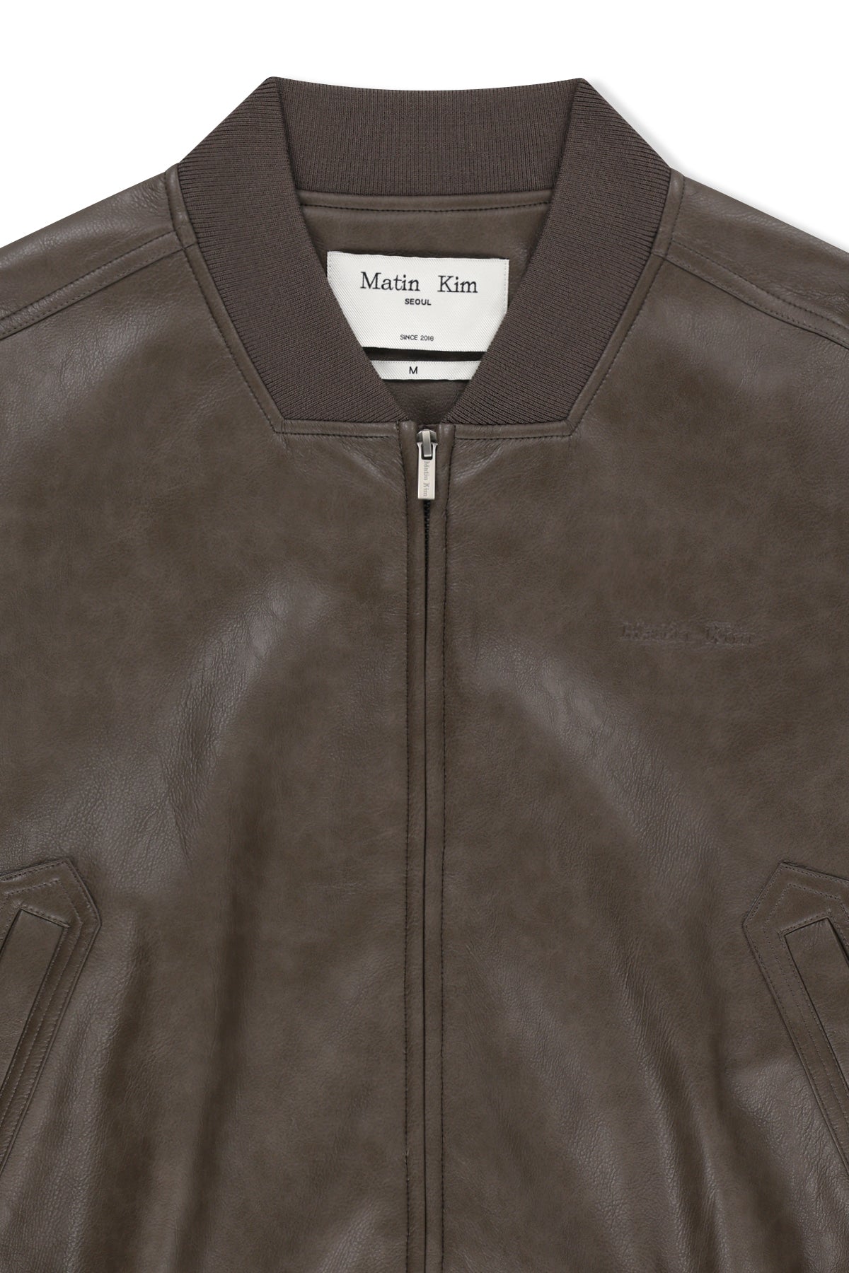 Matin Kim - Faux Leather Rib Collar Blouson (Brown) product image 3 | TRAB K-Fashion Australia