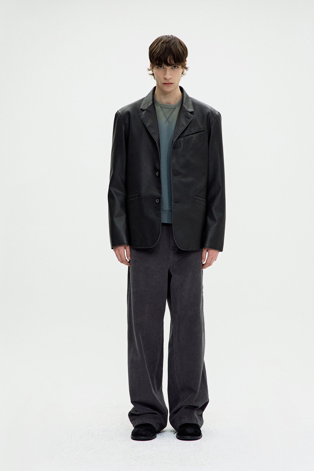 Coor - Washed Fake Leather Blazer (Washed Black) product image 2 | TRAB K-Fashion Australia