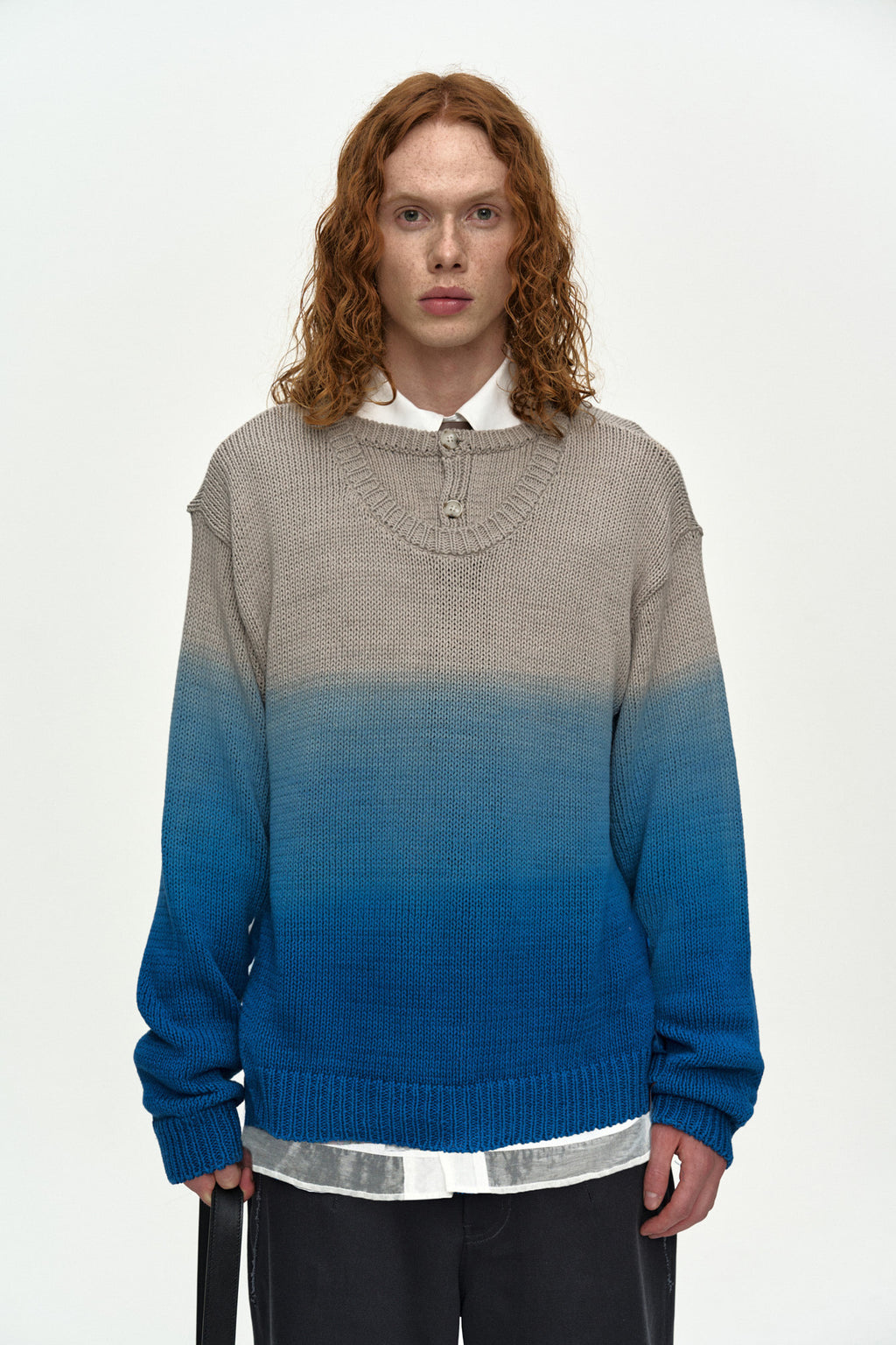 Andersson Bell - Gradient Henry-Neck Sweater (Beige/Blue) product image 5 | TRAB K-Fashion Australia