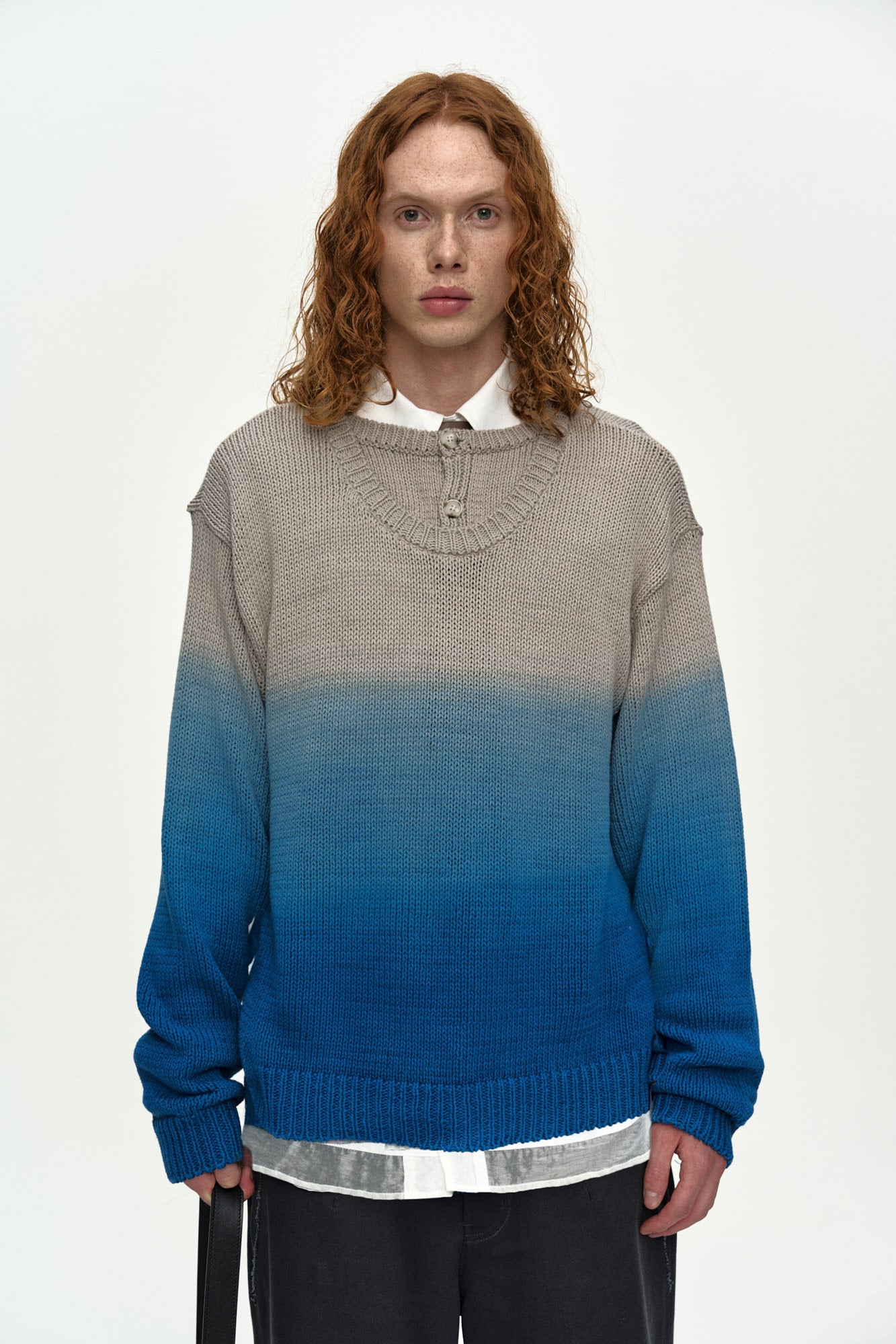 Andersson Bell - Gradient Henry-Neck Sweater (Beige/Blue) product image 5 | TRAB K-Fashion Australia