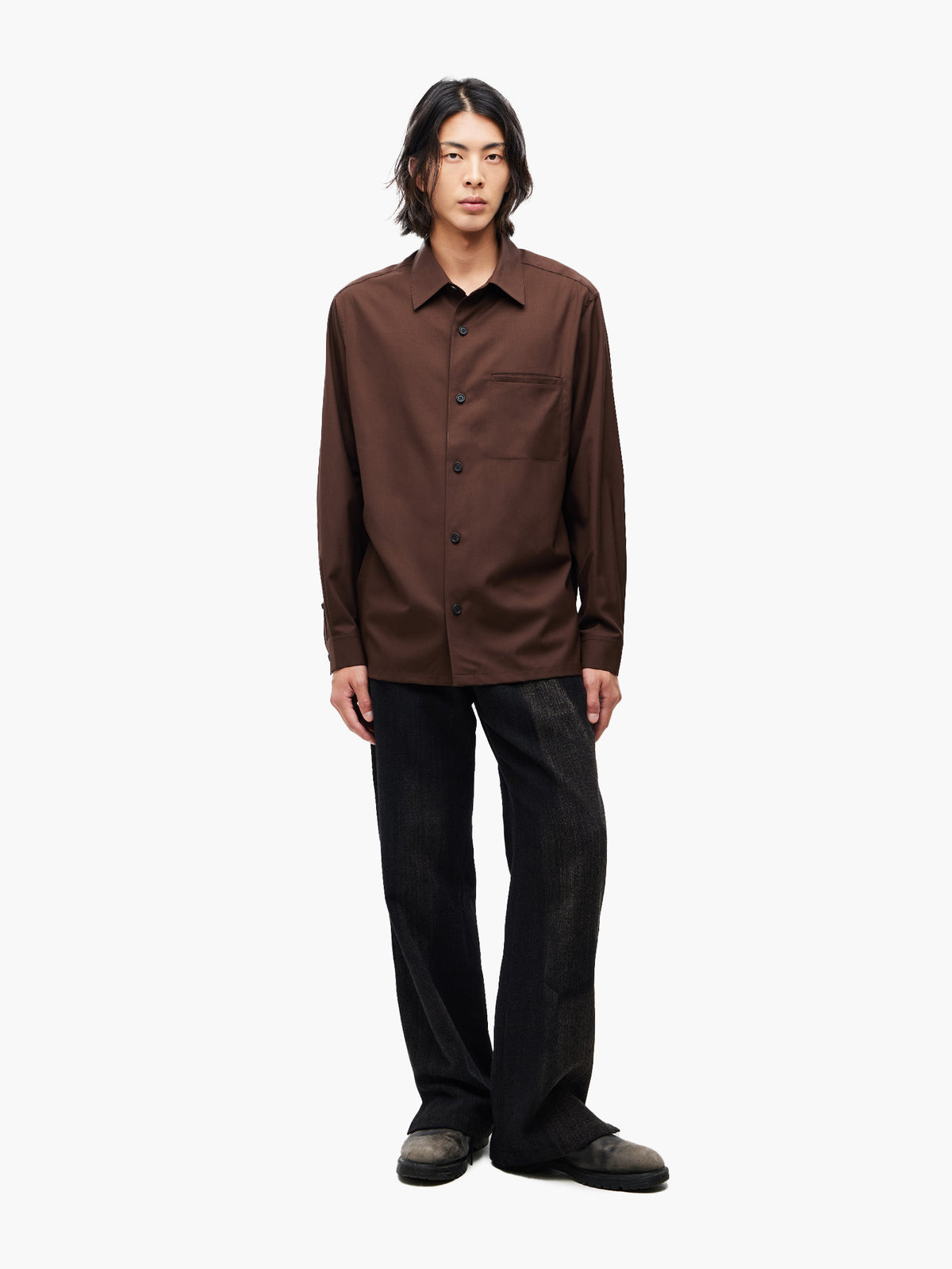 Jiyong Kim - Sun-Bleached Raw-Edge Straight Trousers (Black) product image 1 | TRAB K-Fashion Australia