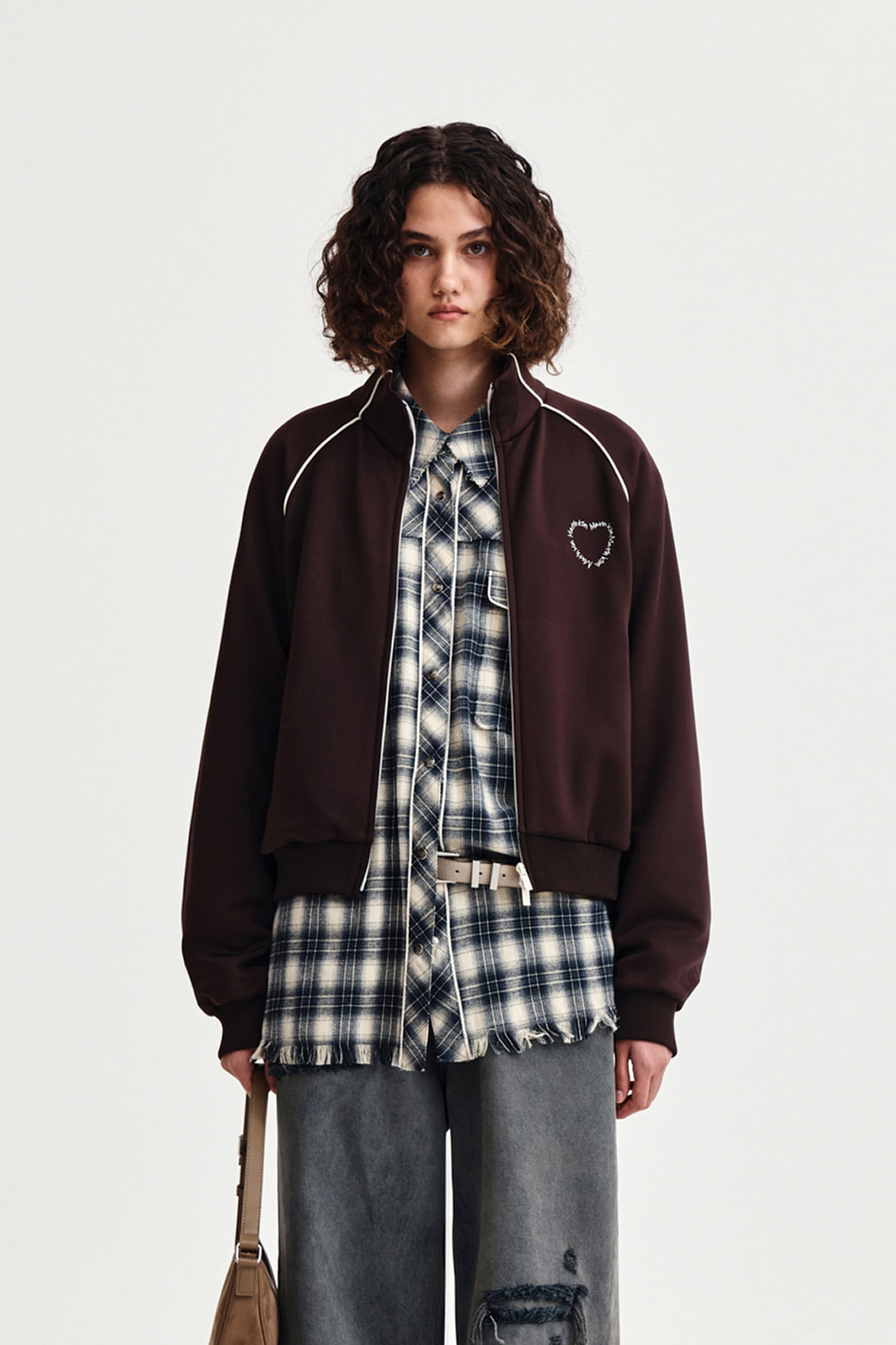 Matin Kim - Heart Logo Track Jumper (Brown) product image 1 | TRAB K-Fashion Australia