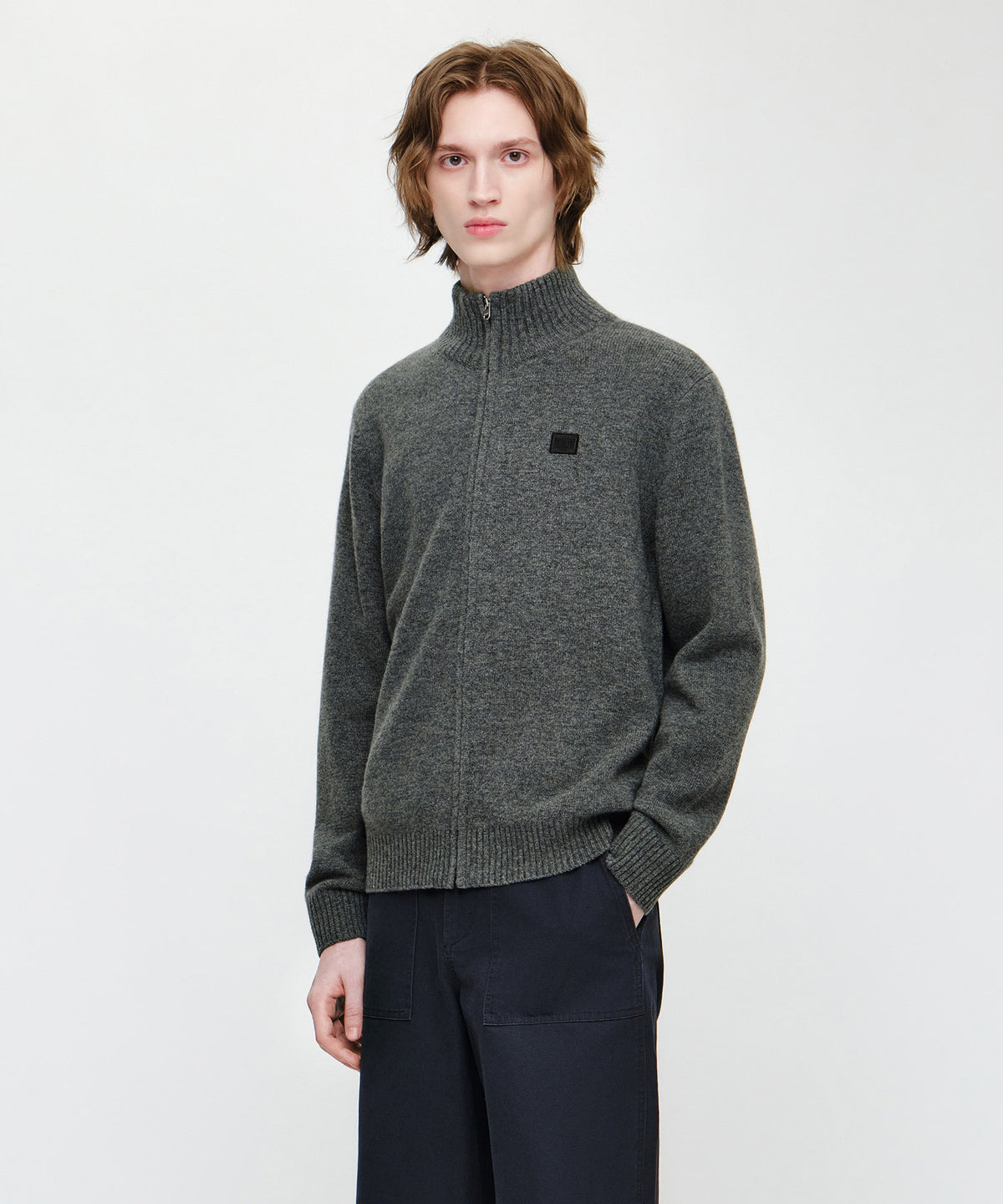 Marithe & Francois Girbaud - Premium Small Classic Logo Merino Wool High Neck Cardigan (Gray) product image 2 | TRAB K-Fashion Australia