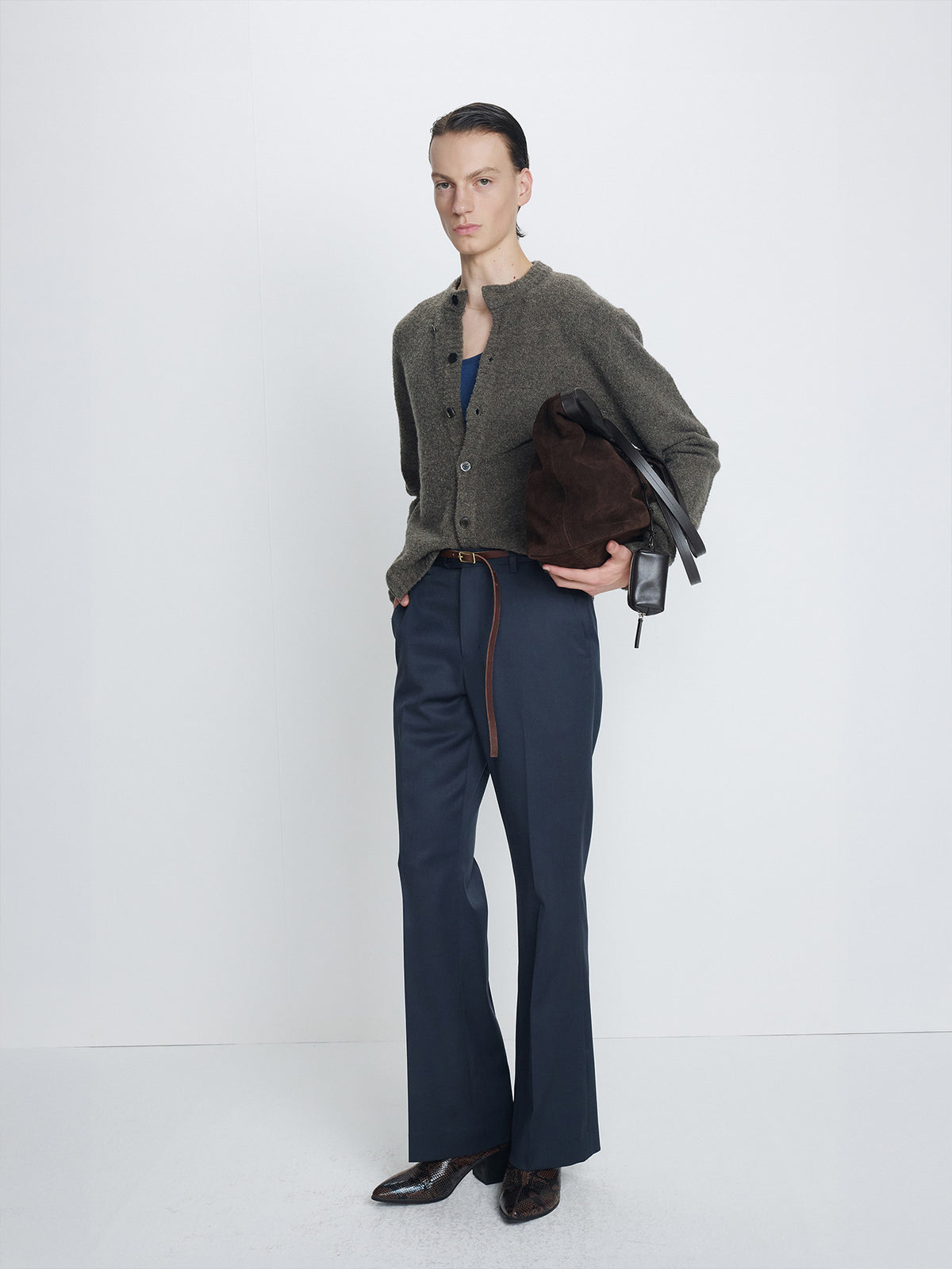 Tonywack - Baby Alpaca Blend Crew Neck Cardigan (Burnt Olive) product image 1 | TRAB K-Fashion Australia