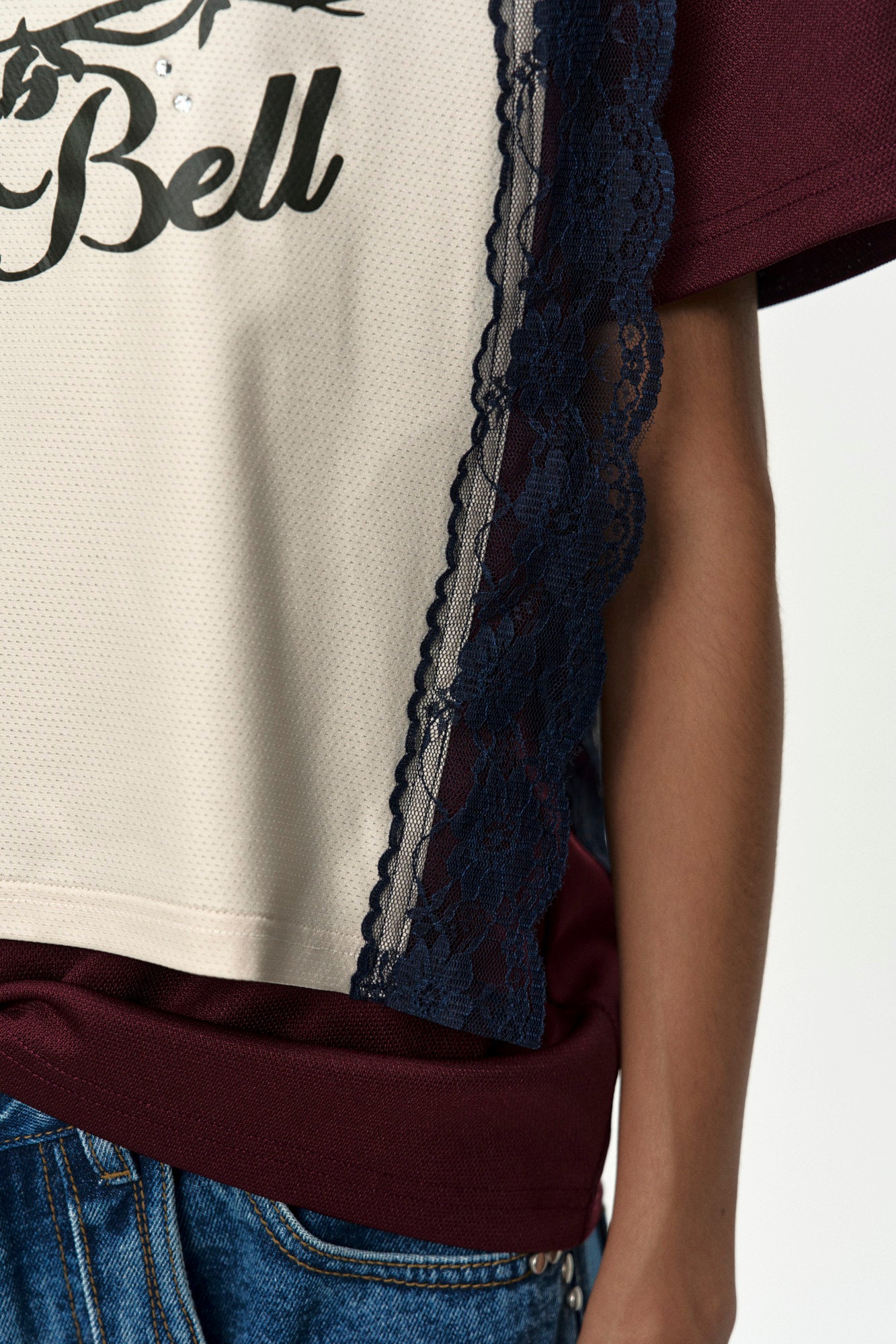 Andersson Bell - Lace Trimmed Polo Jersey Top (Wine/Light Yellow) product image 6 | TRAB K-Fashion Australia