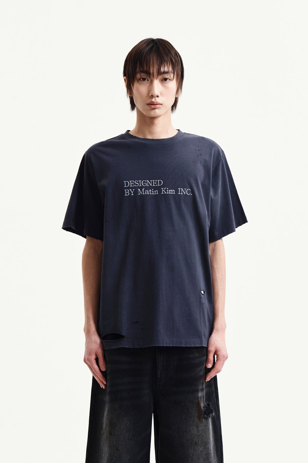 Matin Kim - Spray Washed Lettering Damaged Top (Navy) product image 10 | TRAB K-Fashion Australia