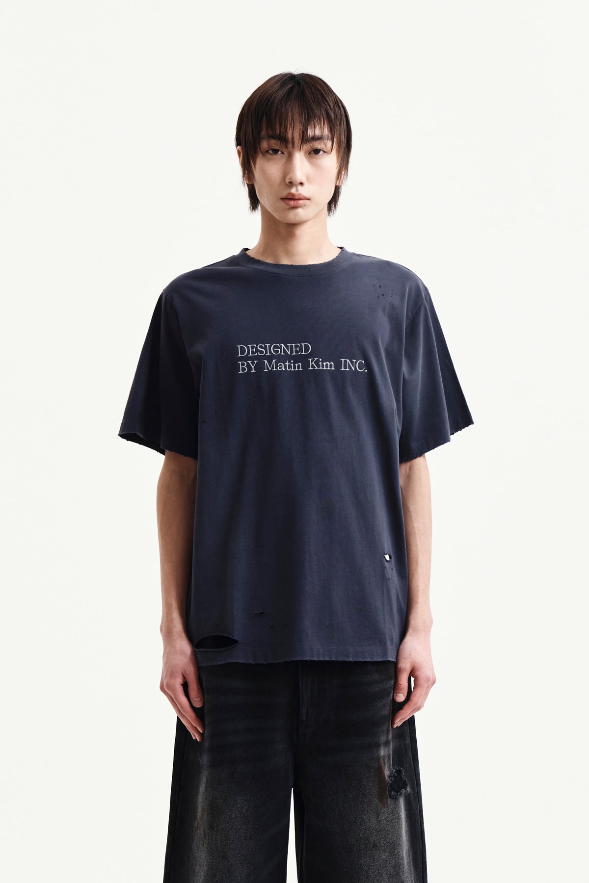 Matin Kim - Spray Washed Lettering Damaged Top (Navy) product image 10 | TRAB K-Fashion Australia