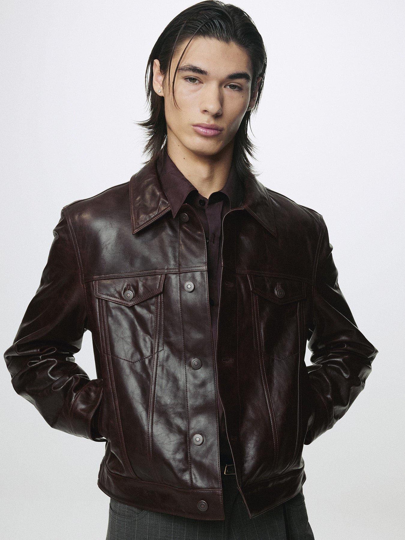 Tonywack - Aged Lamb Leather Trucker Jacket (Brown) product image 1 | TRAB K-Fashion Australia