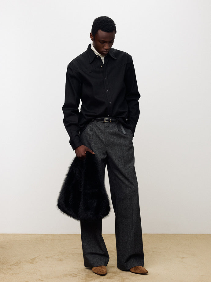 Tonywack - Herringbone Wool Wide-Leg Pleated Trousers (Mid-Grey Herringbone) product image 5 | TRAB K-Fashion Australia