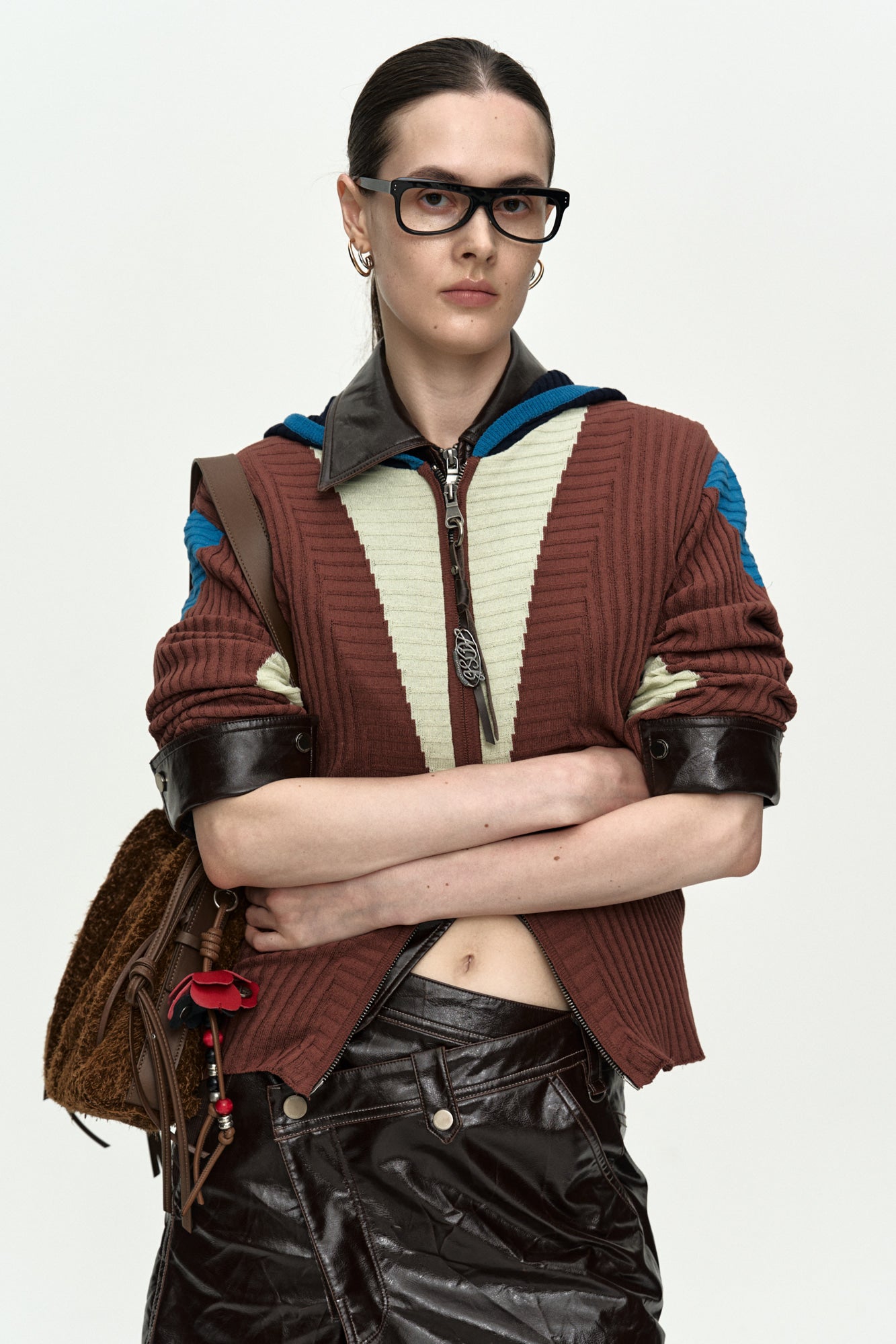 Andersson Bell - Risa Color-Blocked Knit Zip-Up Hoodie (Brown/Lime) product image 8 | TRAB K-Fashion Australia