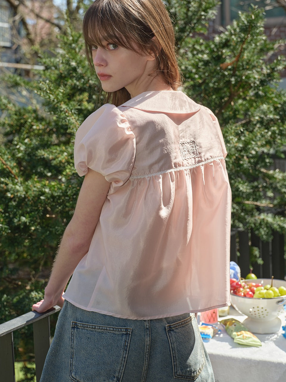 Margarin Fingers - Sheer Puff Blouse (Peach) product image 1 | TRAB K-Fashion Australia