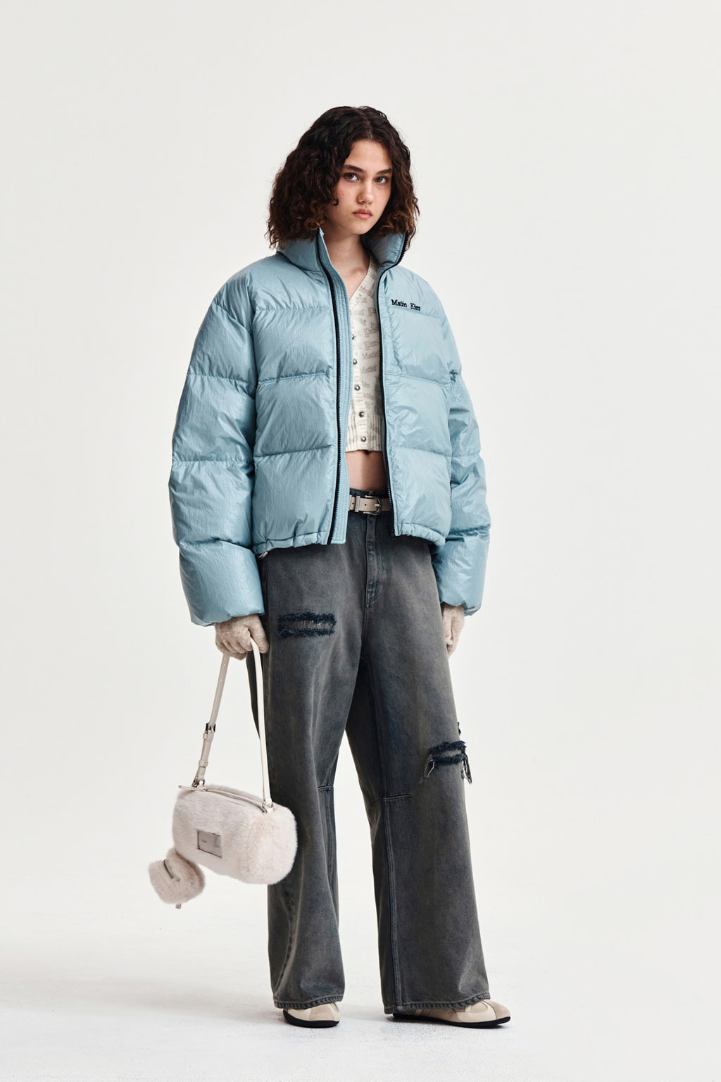 Matin Kim - Small Logo Volume Down Jumper (Light Grey) product image 9 | TRAB K-Fashion Australia